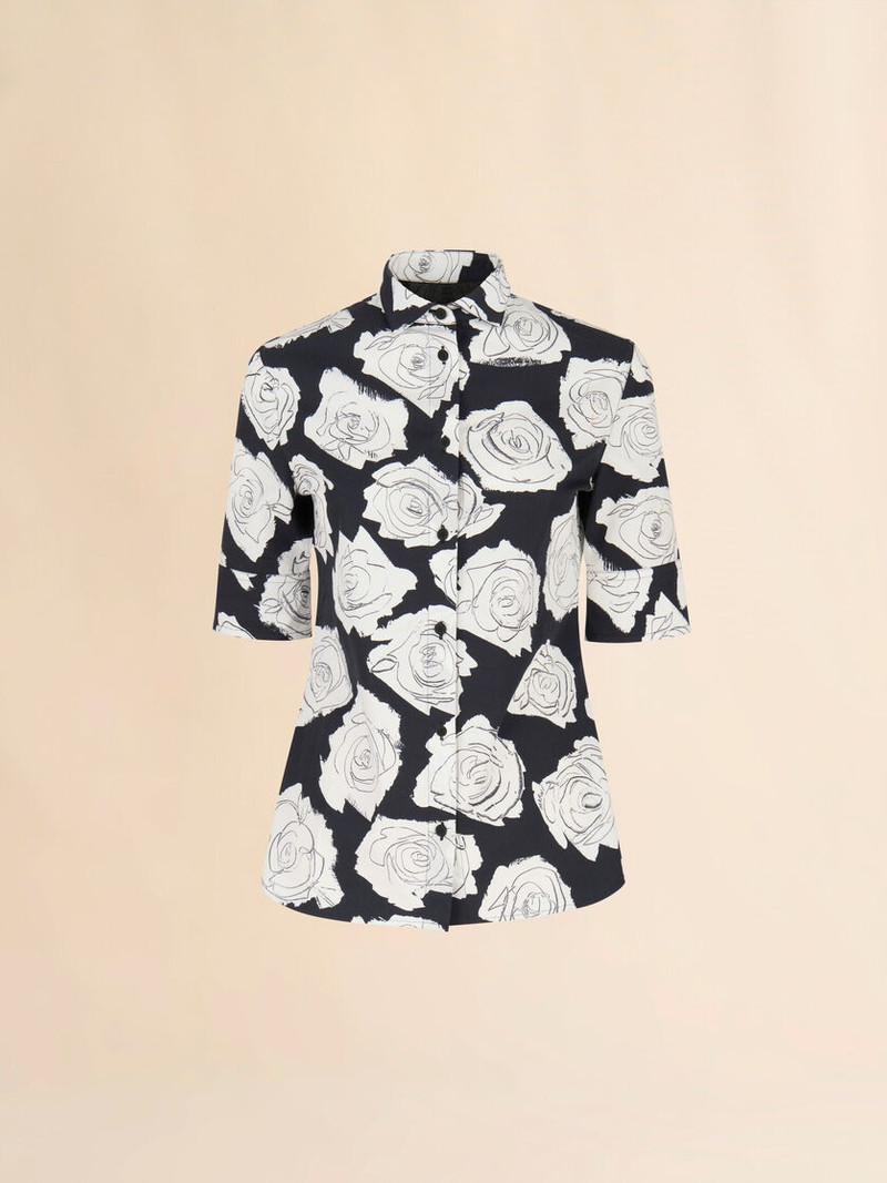 BLACK POPLIN SHORT-SLEEVE SHIRT WITH LUNA PRINT - 1