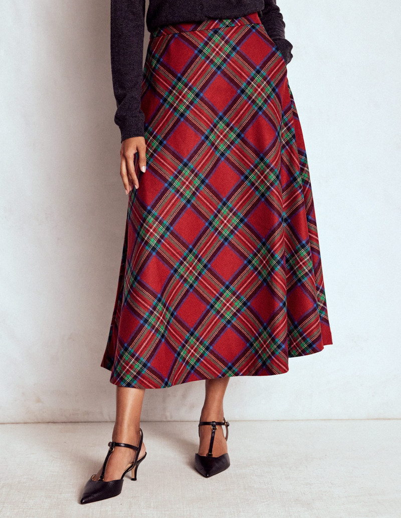 Hayley Wool Midi Skirt-Red, Blue and Green Check 5