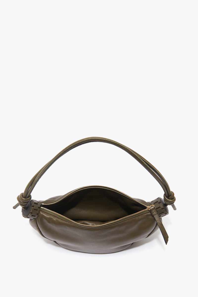 Puffy Half Moon Shoulder Bag In Khaki Leather 3