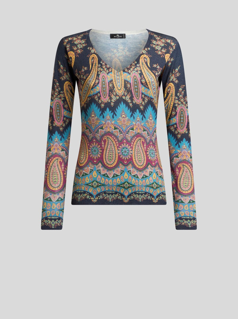 SILK AND CASHMERE SWEATER WITH PLACED PRINT 1