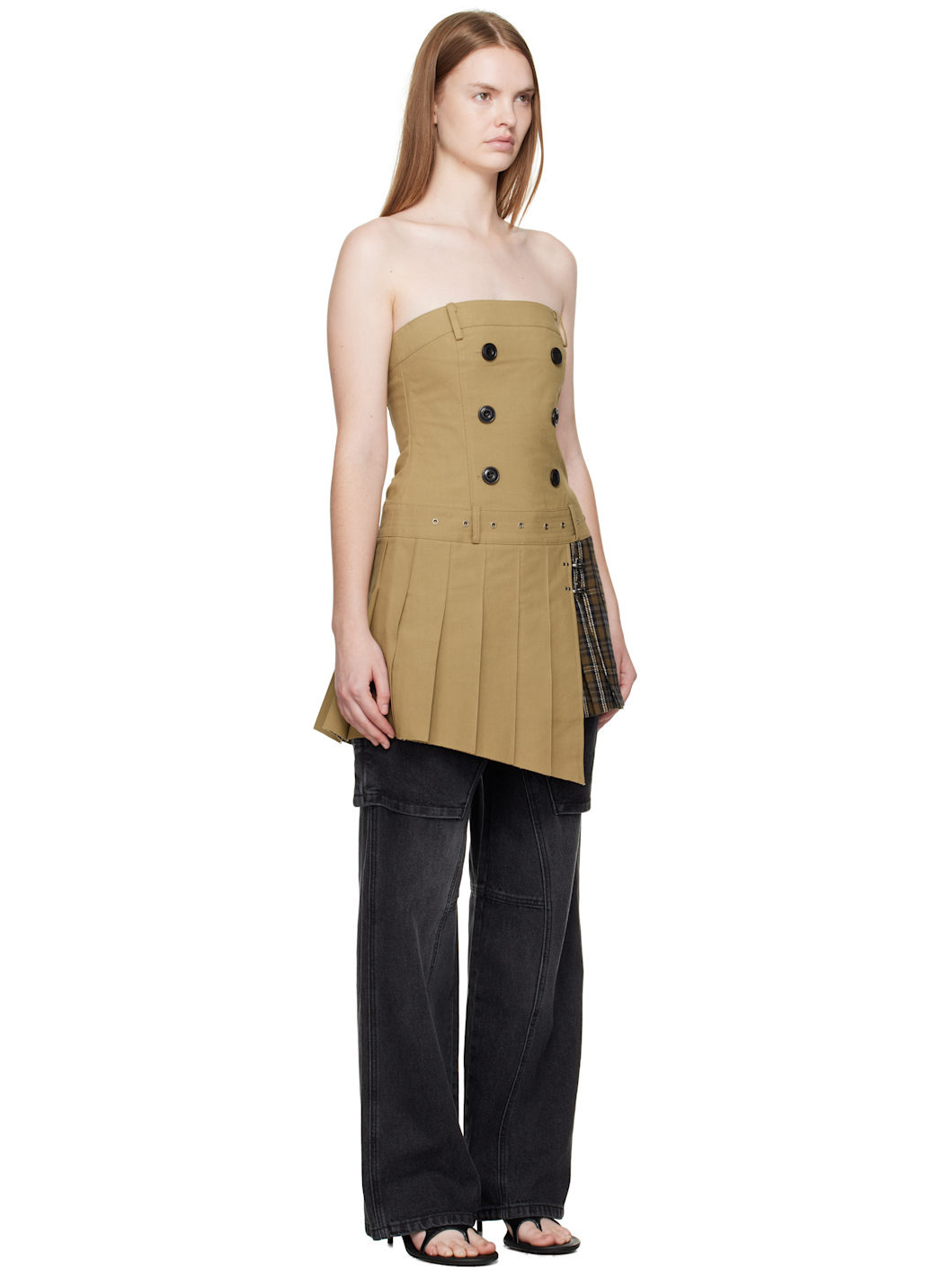 Beige Double Pleats Trench Minidress - 2