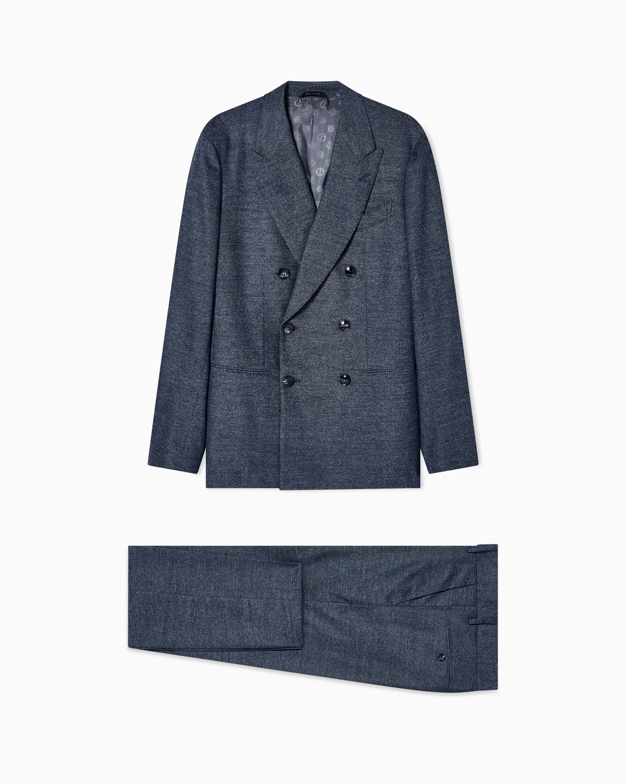 NAPOLI LINE DOUBLE-BREASTED SUIT IN DENIM-EFFECT VIRGIN WOOL AND CASHMERE - 1