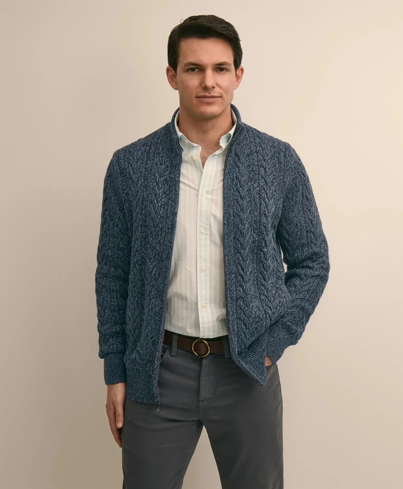 Supima® Cotton Full-Zip Cable Sweater - 1