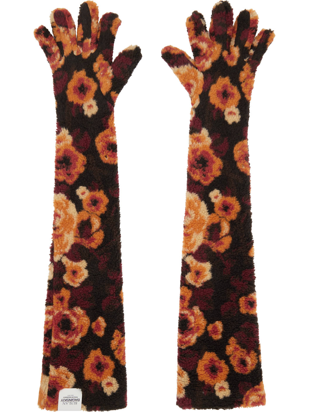 Black & Orange Jacquard Faux-Fur Gloves - 1