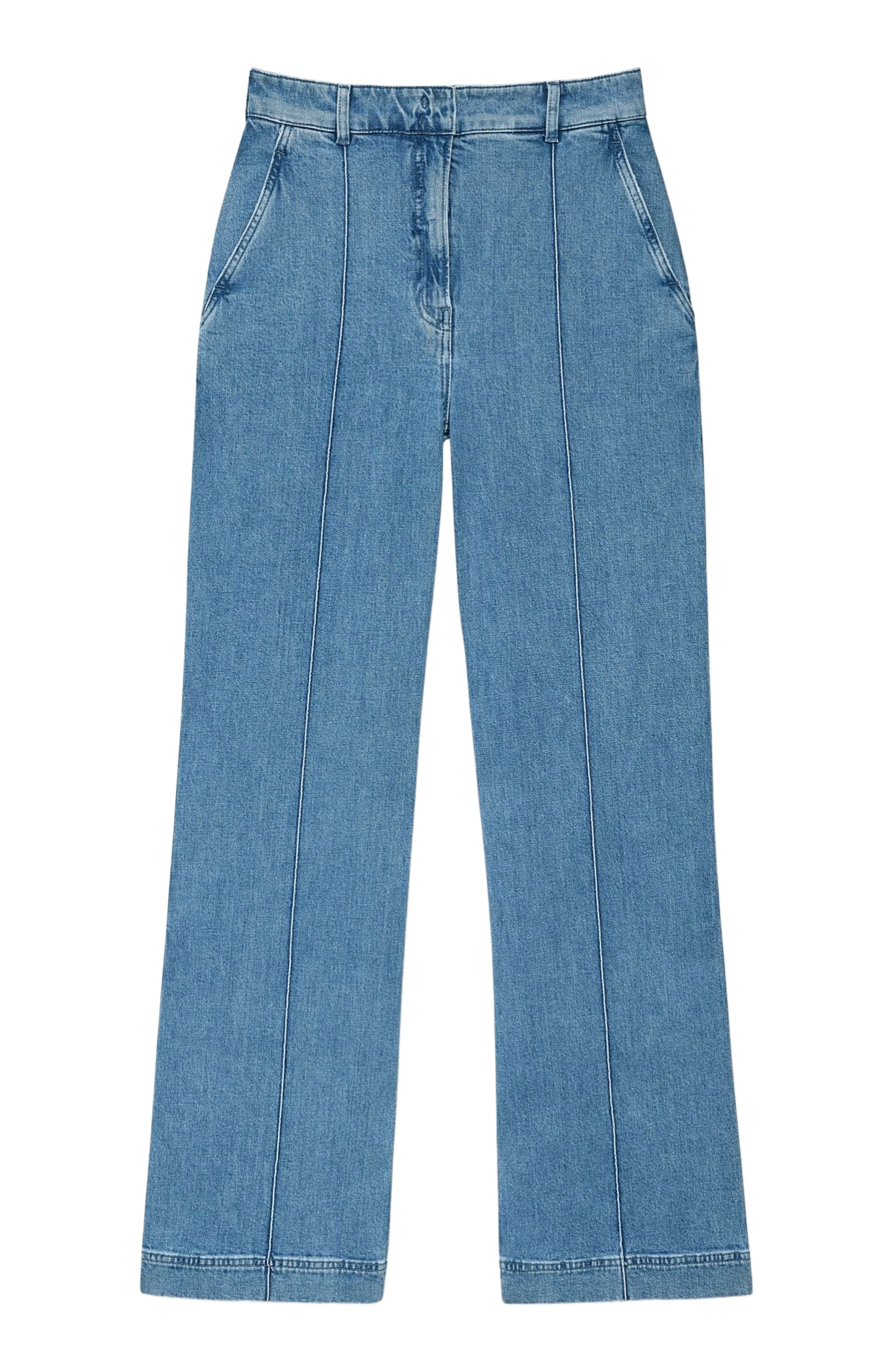 Another Tomorrow HIGH WAISTED DENIM TROUSER in Light Blue Wash at Nordstrom - 5