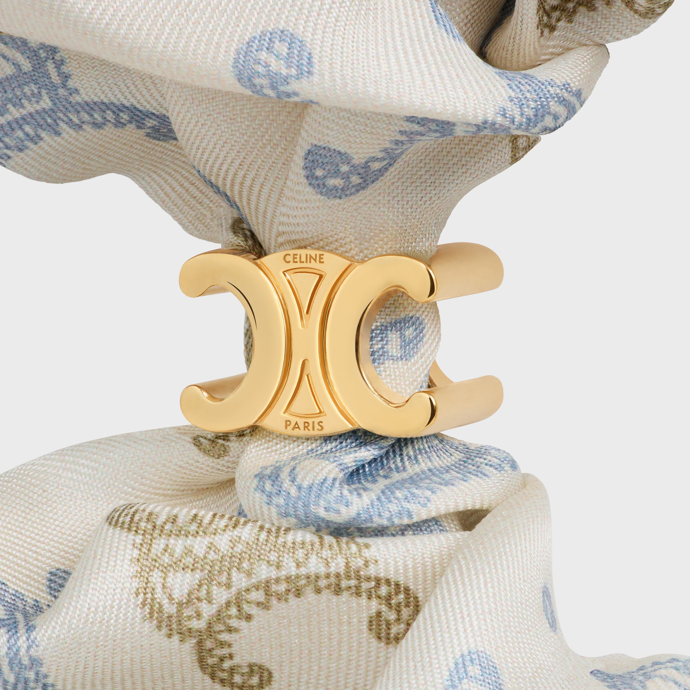 Celine Triomphe Couture Scrunchy in silk and Brass with Gold Finish - 2