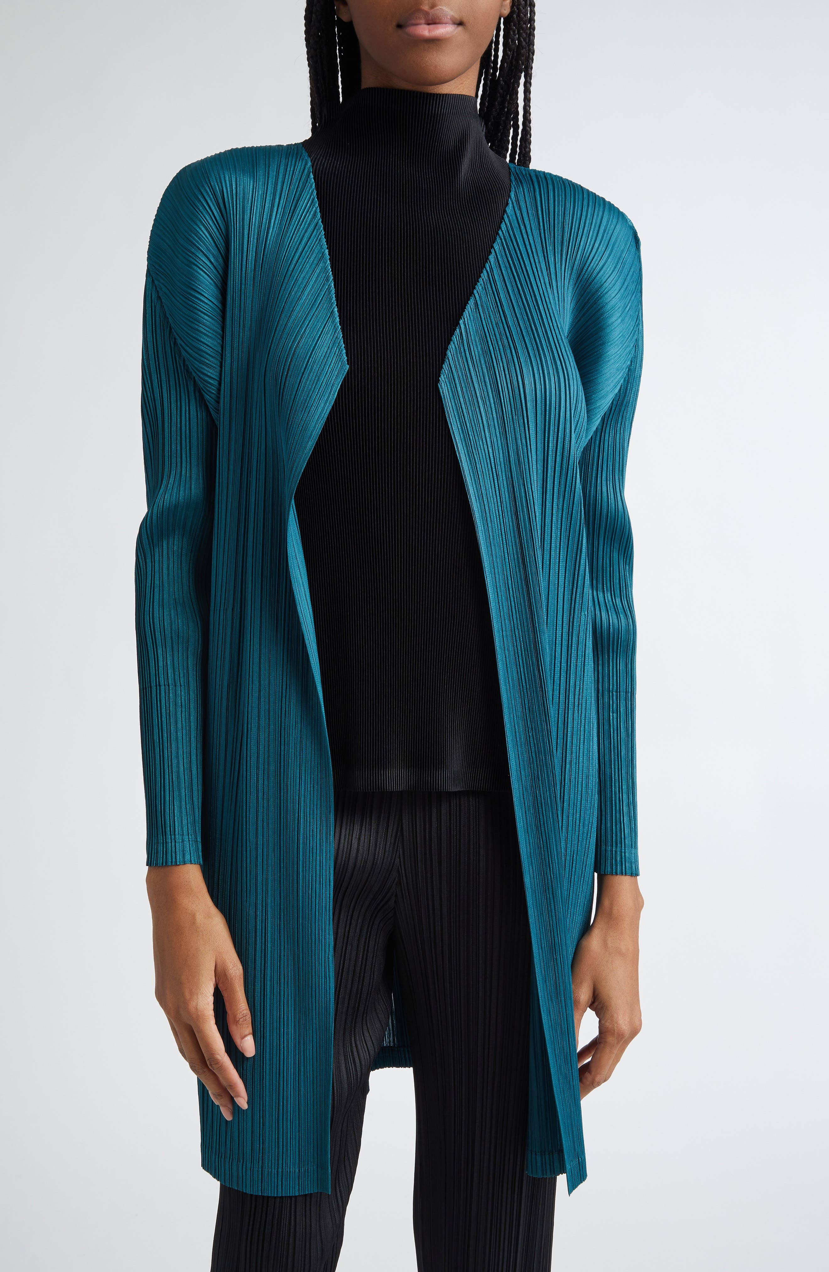 Pleats Please Issey Miyake Monthly Colors January Pleated Cardigan in Blue Green at Nordstrom - 1