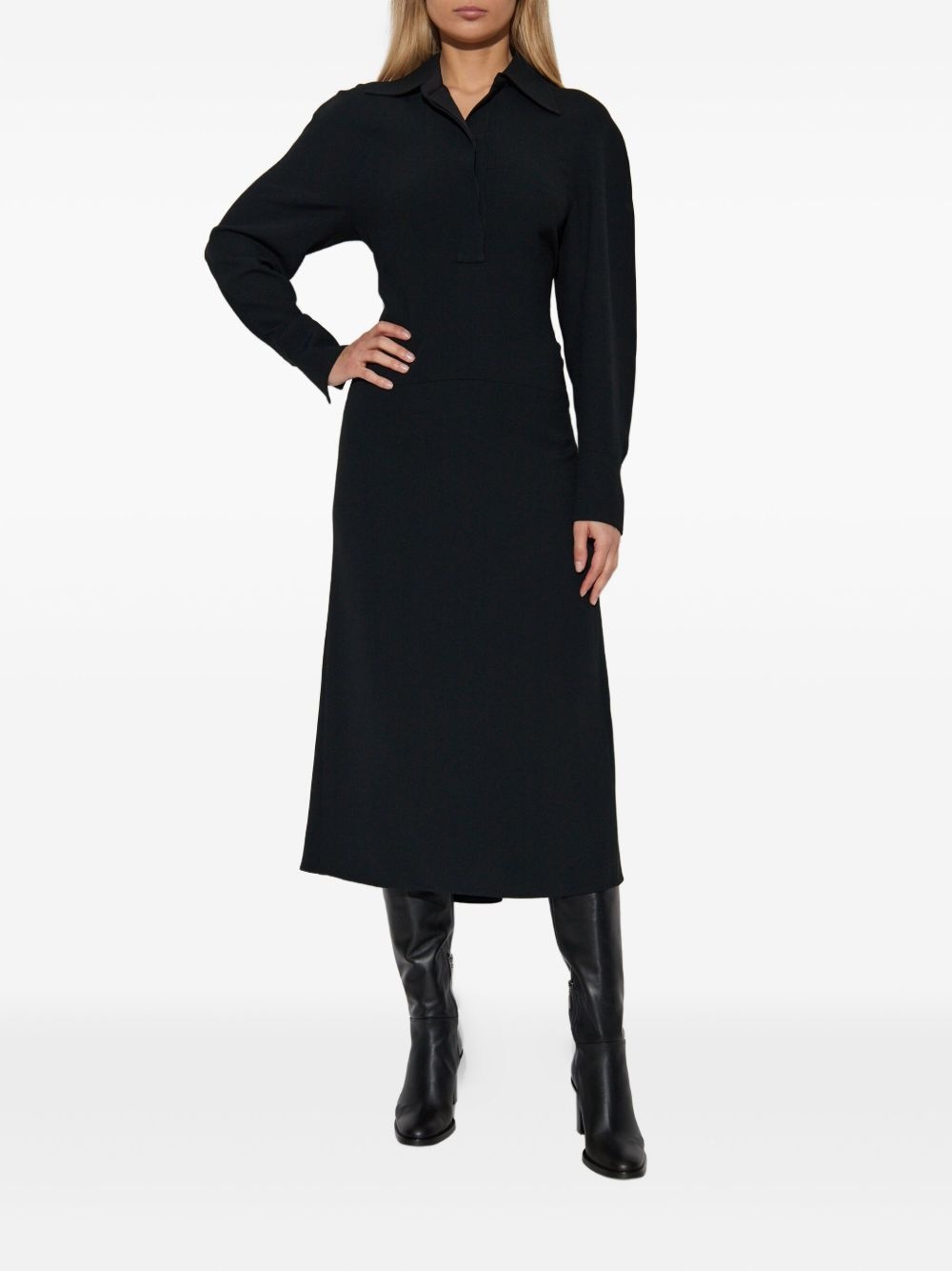 spread-collar long-sleeve midi dress - 5