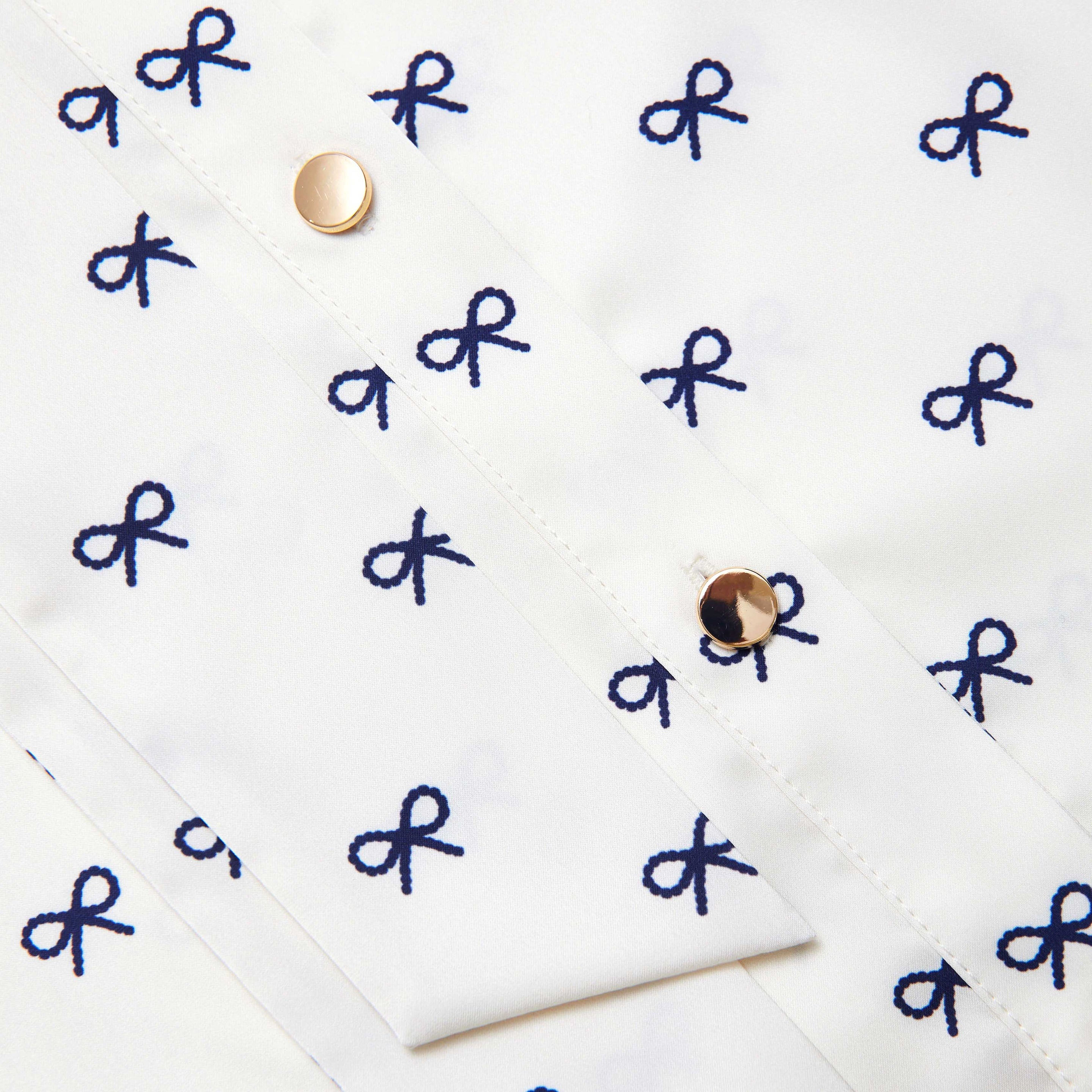 Cream Satin Bow Print Blouse - 5