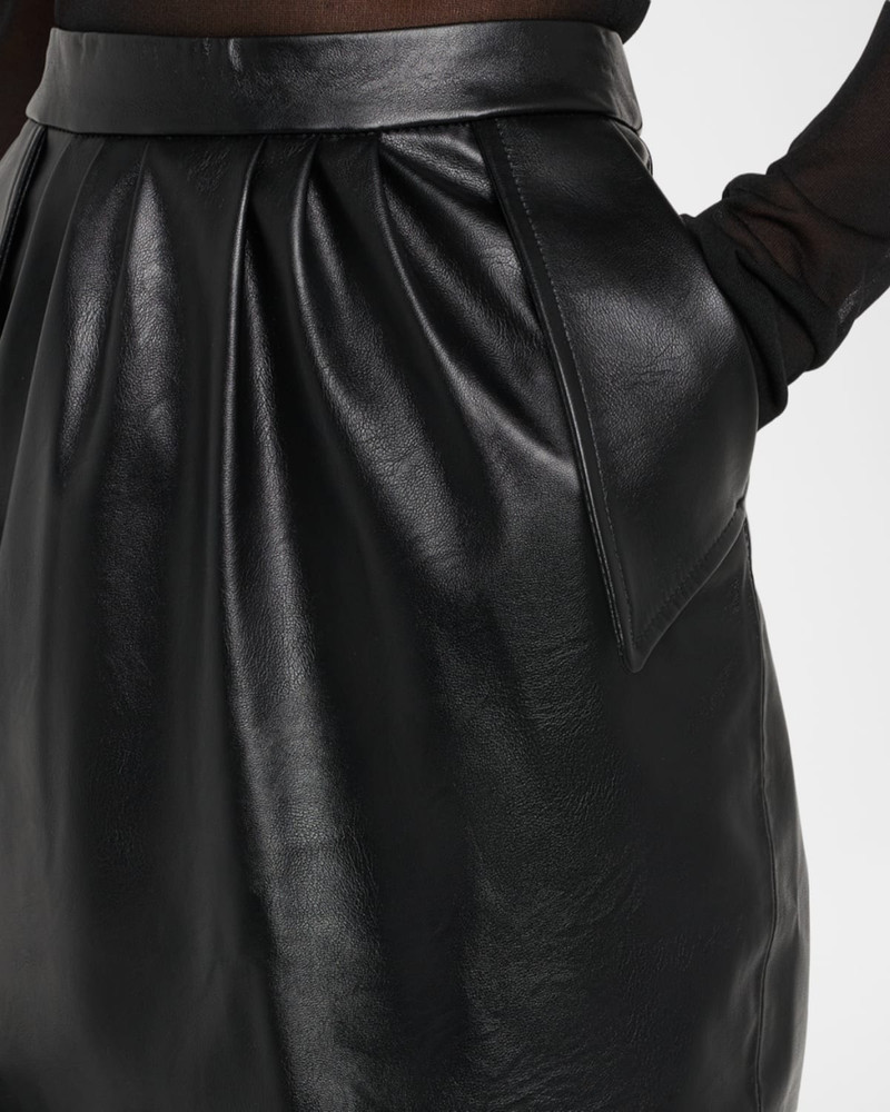 Vegan Leather Gathered Midi Pencil Skirt 5