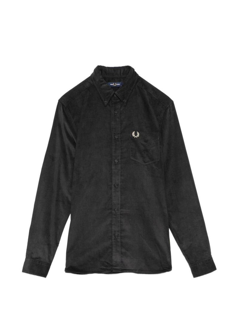logo-embroidered corduroy shirt 1