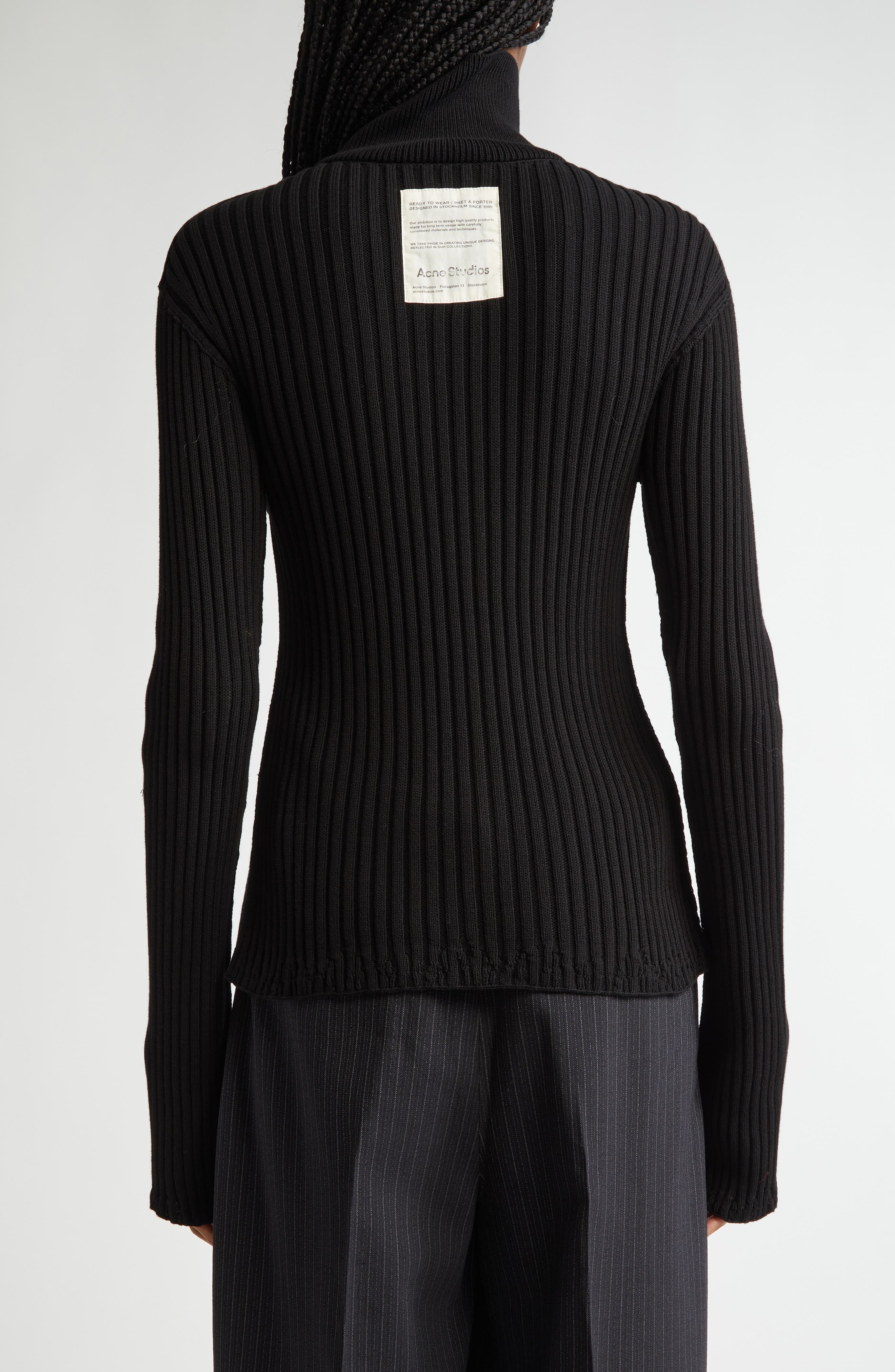 Acne Studios Koton Zip Cotton Rib Cardigan in Black 900 at Nordstrom - 3