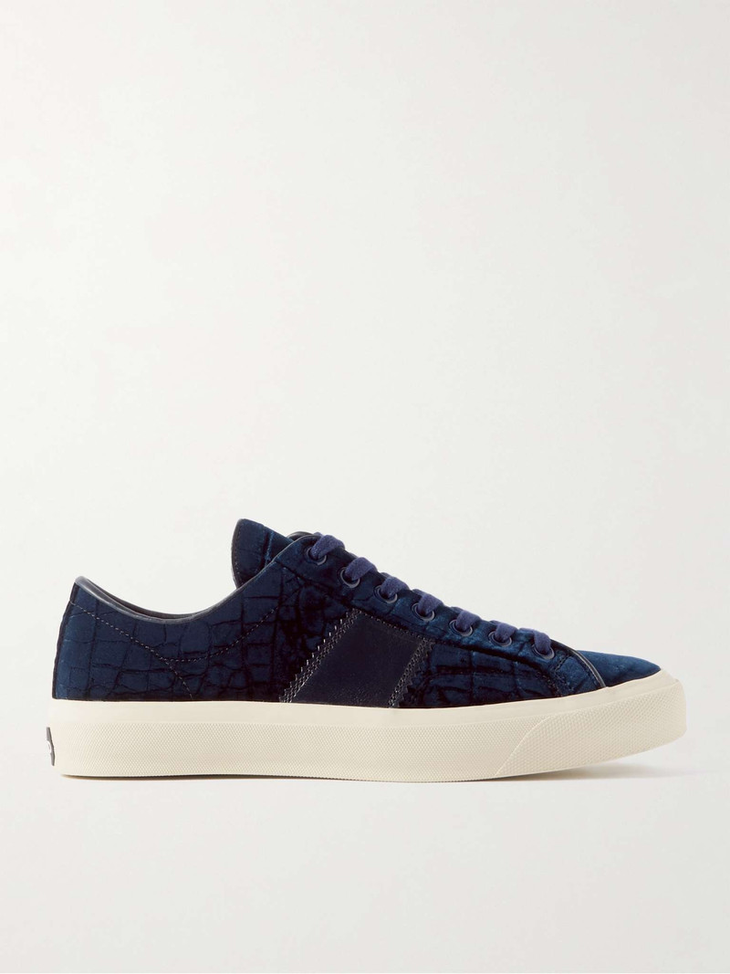 Cambridge Leather-Trimmed Croc-Effect Velvet Sneakers - 1