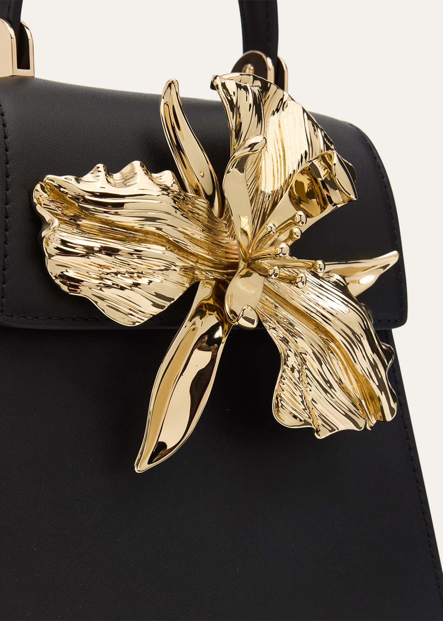 Emilia Flower-Embellished Leather Top-Handle Bag - 5