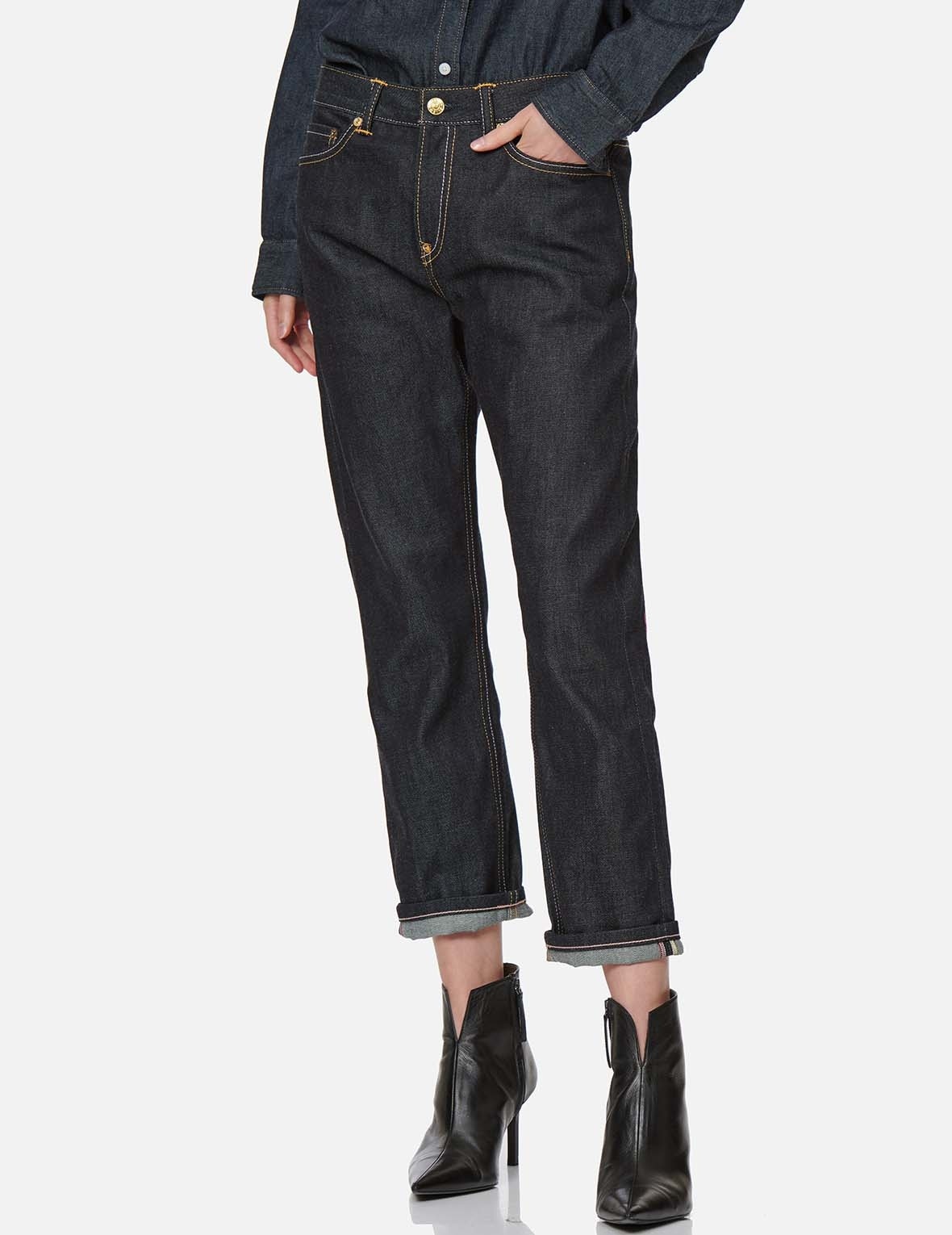 GRADATED FLORAL MOTIF EMBROIDERED DAICOCK BOYFRIEND JEANS - 4