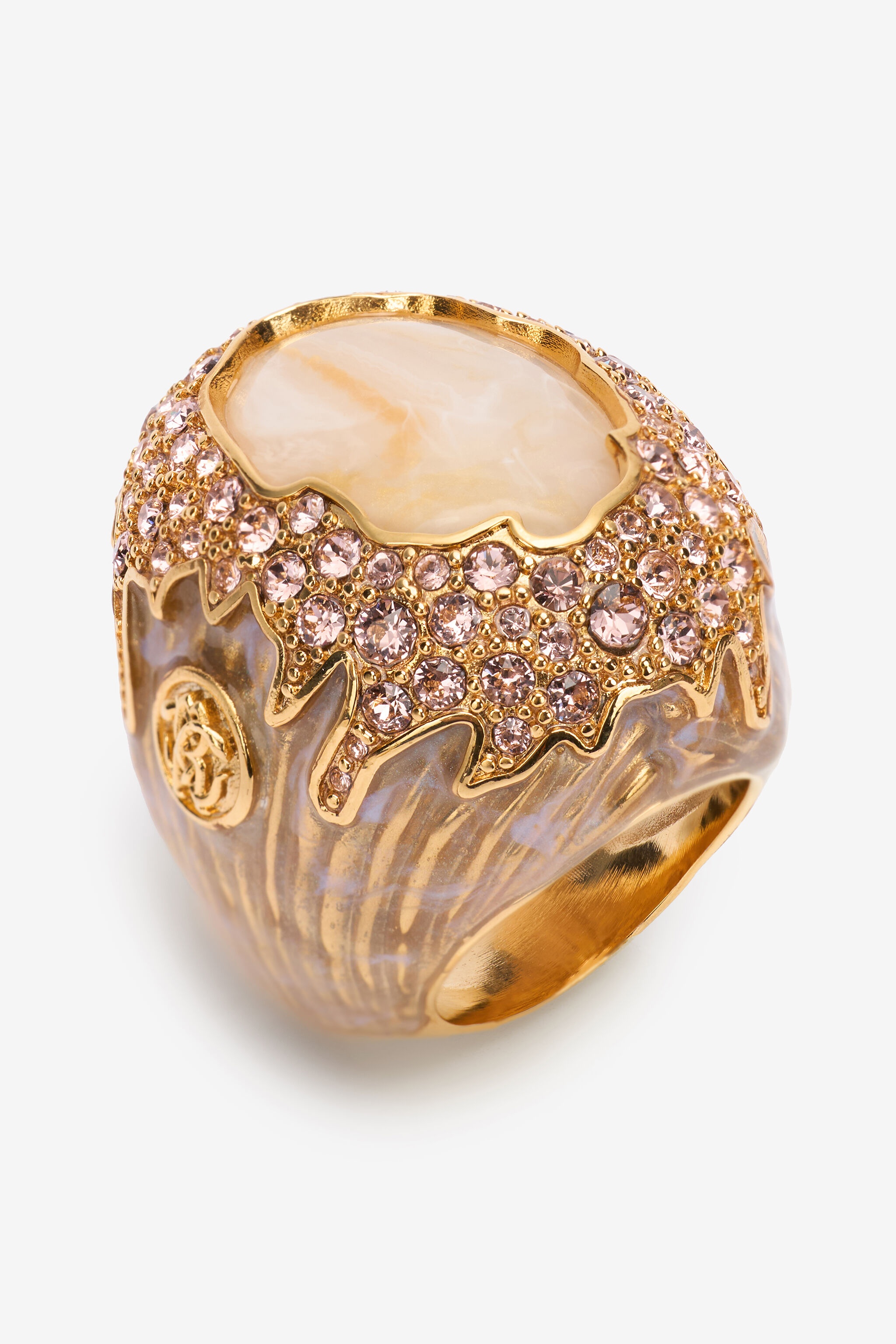 Sculptural Design Gold and Beige Ring - 3
