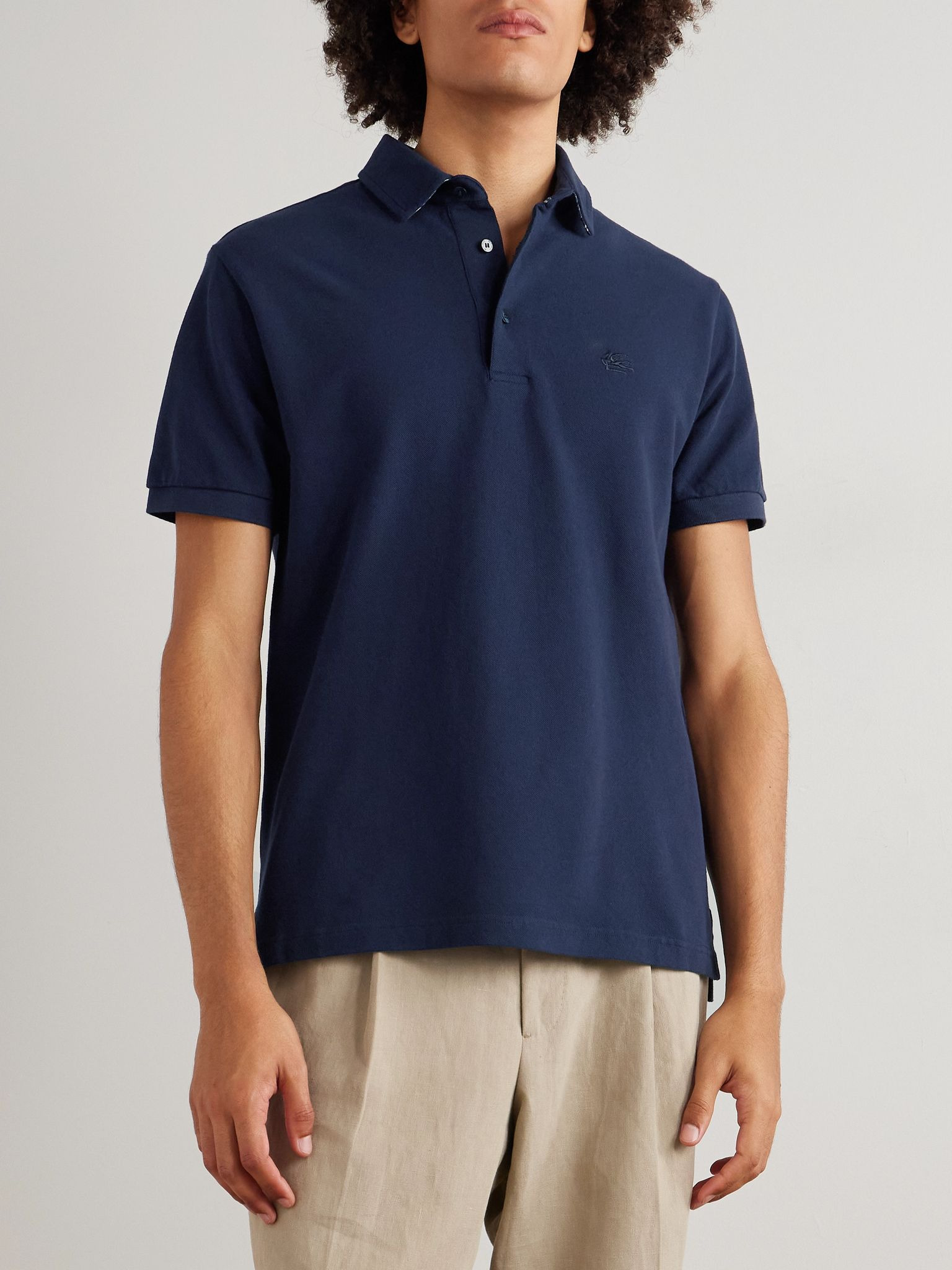 Logo-Embroidered Cotton-Piqué Polo Shirt Blue - 3
