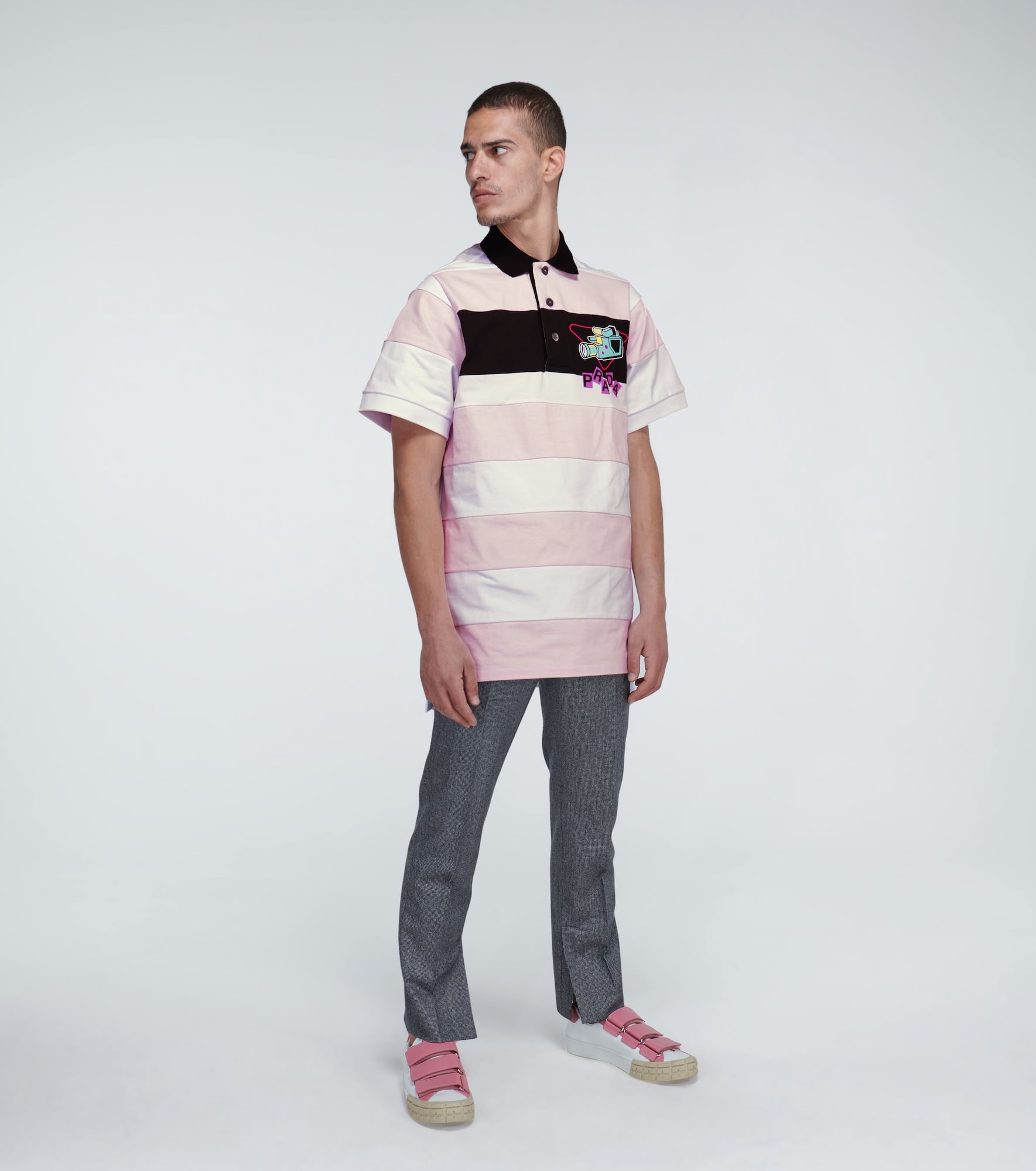 Camera print striped polo shirt - 2