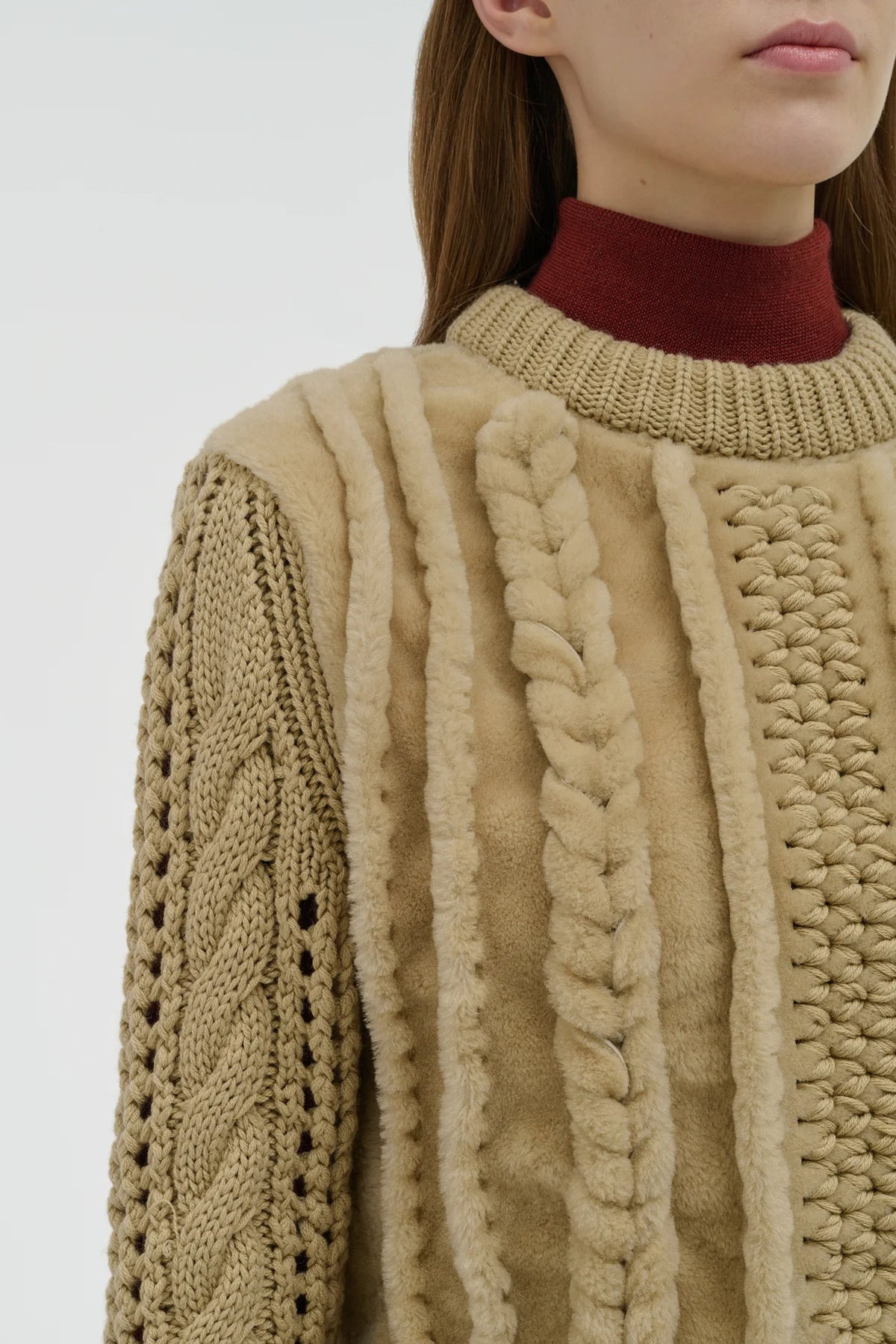 Toth Knit Pullover in Natural Cashmere & Shearling - 4