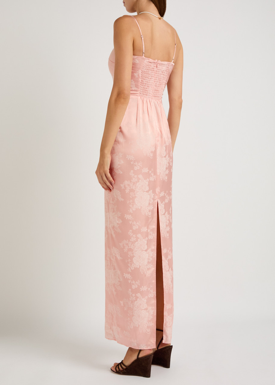 Reformation Frankie Floral-jacquard Satin Maxi Dress - 3