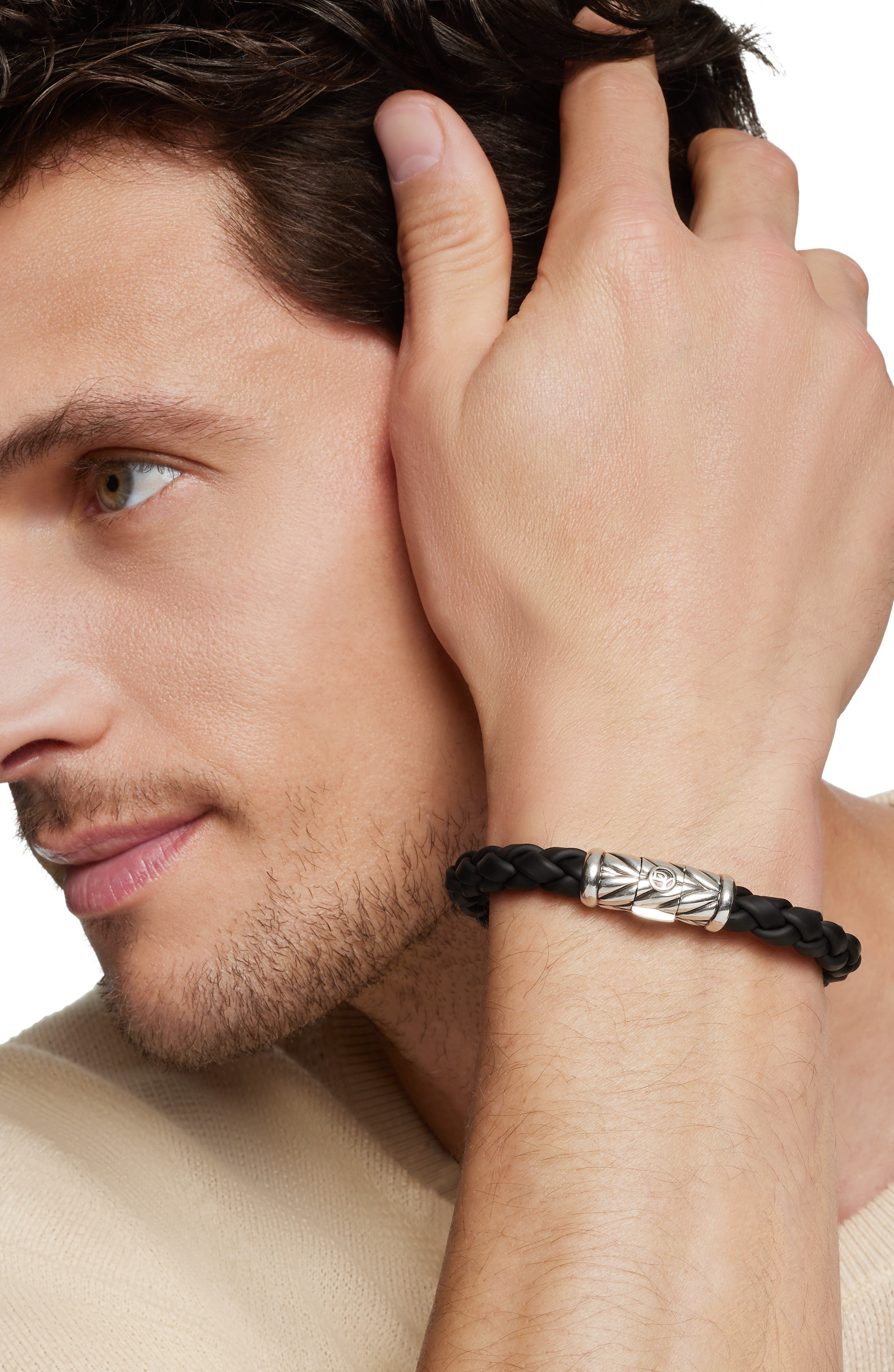 David Yurman Chevron Bracelet in Black Rubber/Silver at Nordstrom - 2