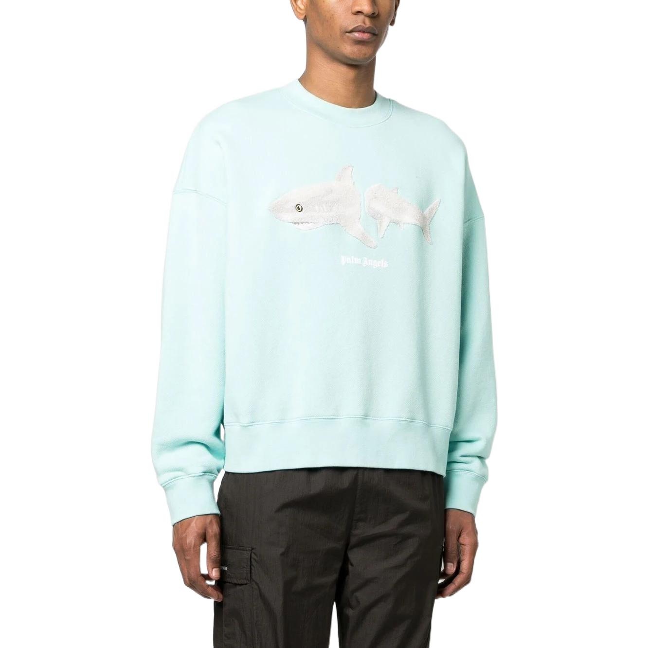 Palm Angels Split Shark Crew Sweater 'Blue White' PMBA026S23FLE0054001 - 4