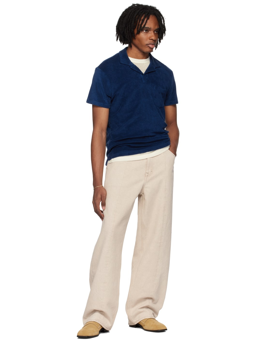 Navy Open Placket Polo - 4