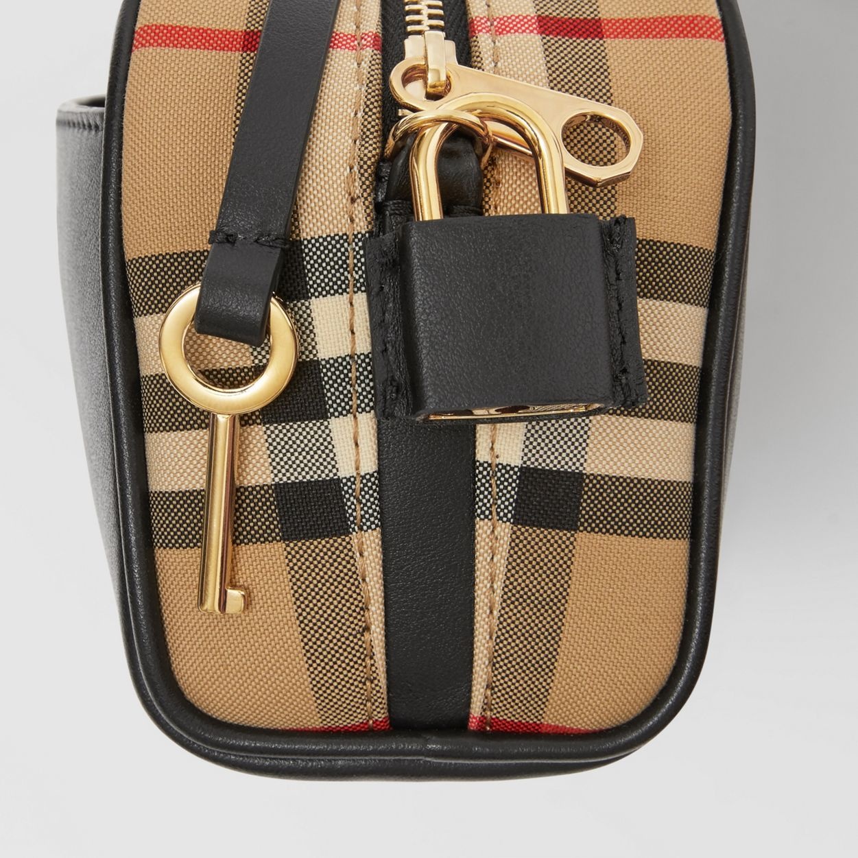 Leather and Vintage Check Half Cube Crossbody Bag - 9