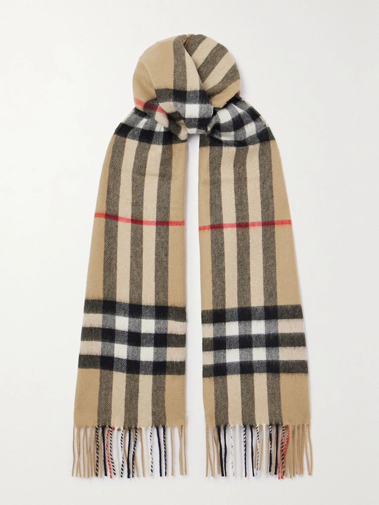 Fringed checked cashmere scarf Brown - 1