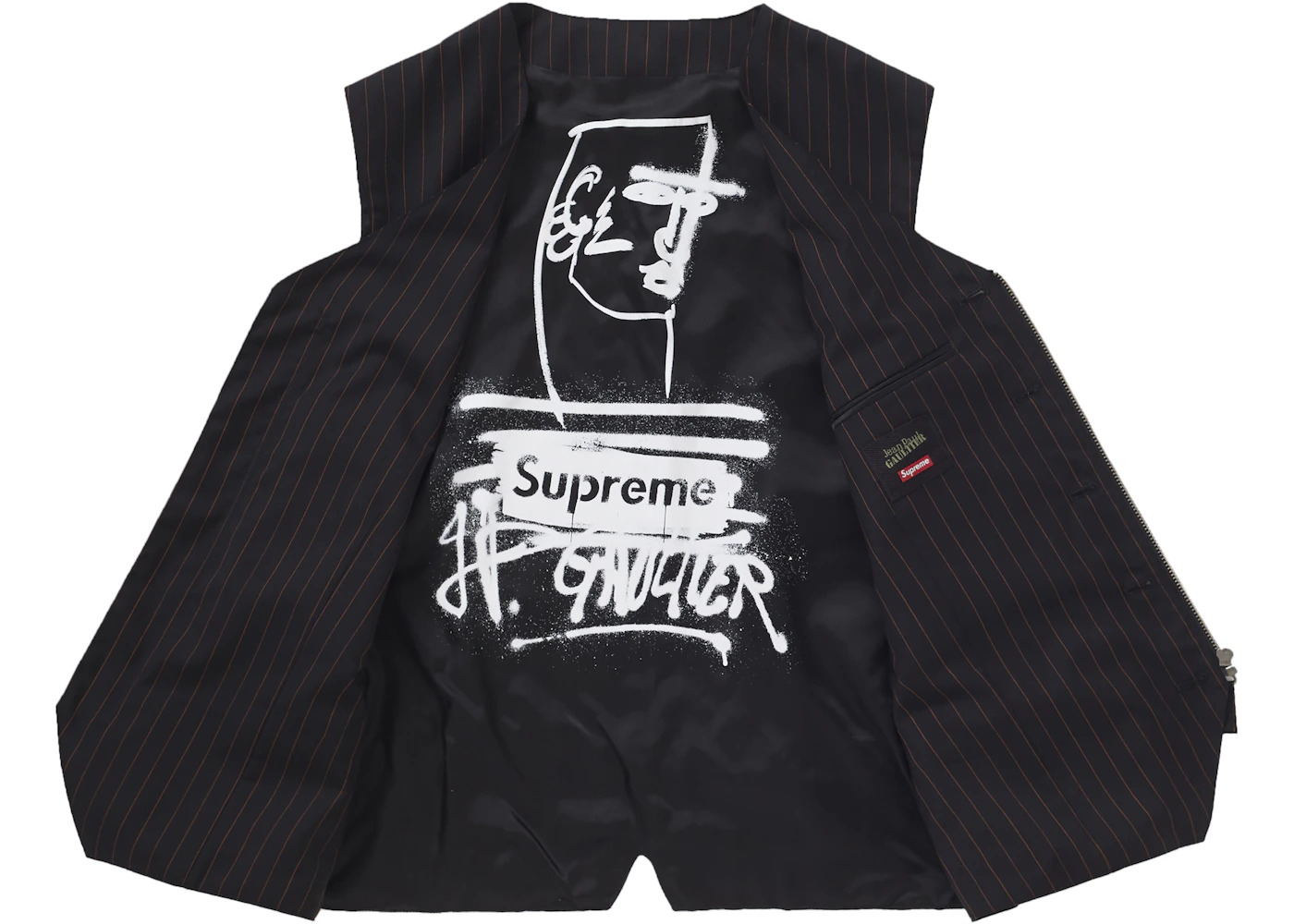 Supreme Jean Paul Gaultier Pinstripe Cargo Suit Vest Black - 2