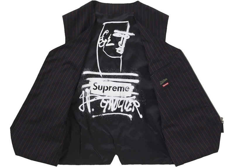 Supreme Supreme Jean Paul Gaultier Pinstripe Cargo Suit Vest Black outlook