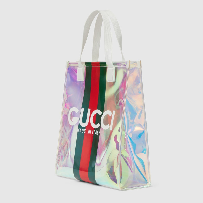 GUCCI Small transparent tote bag with Web outlook