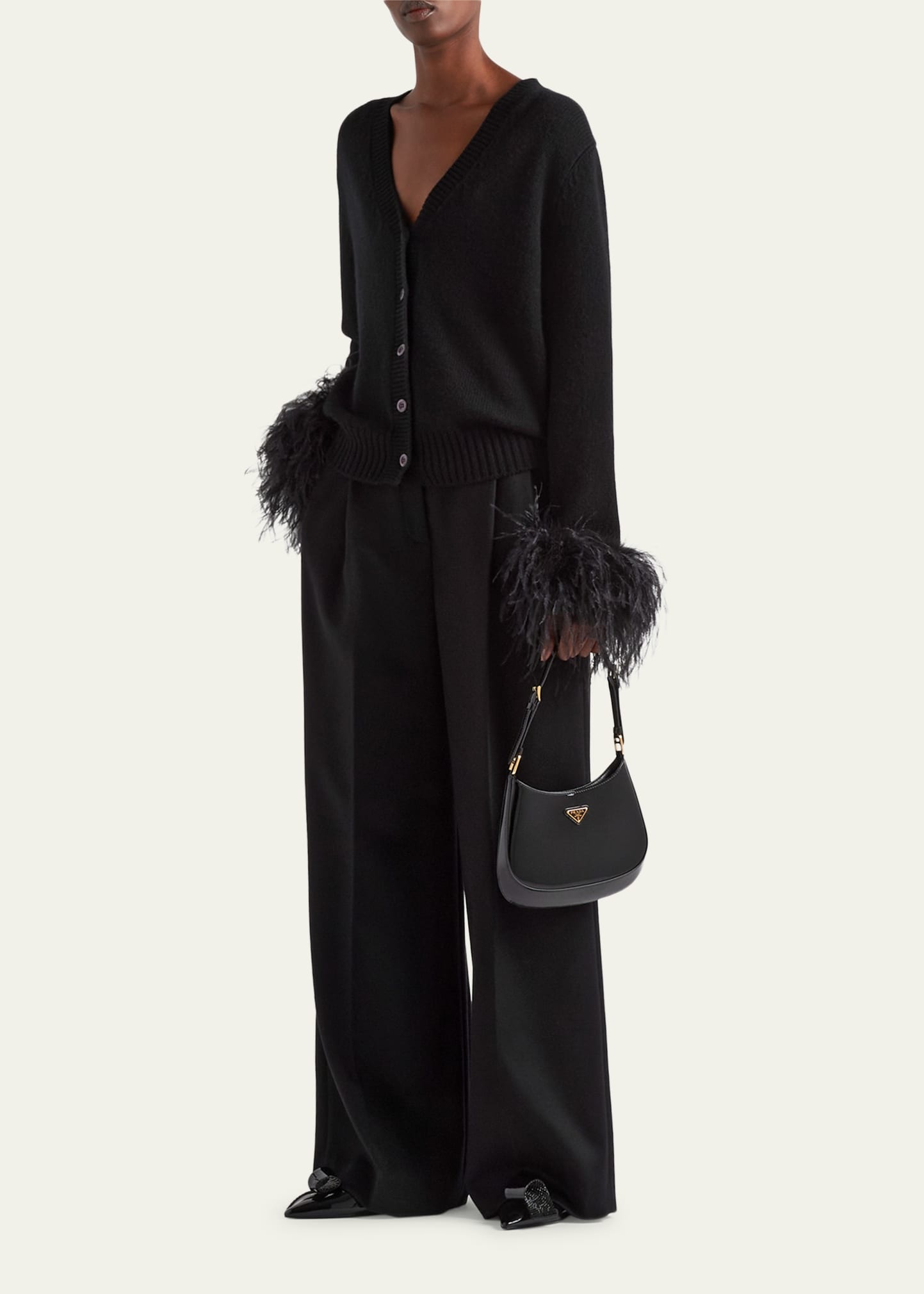 Feather-Cuff Cashmere Pants - 2