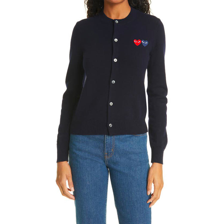 (WMNS) COMME des GARCONS PLAY Cardigan Double Emblem 'Navy' AZ-N057-051-2 - 2