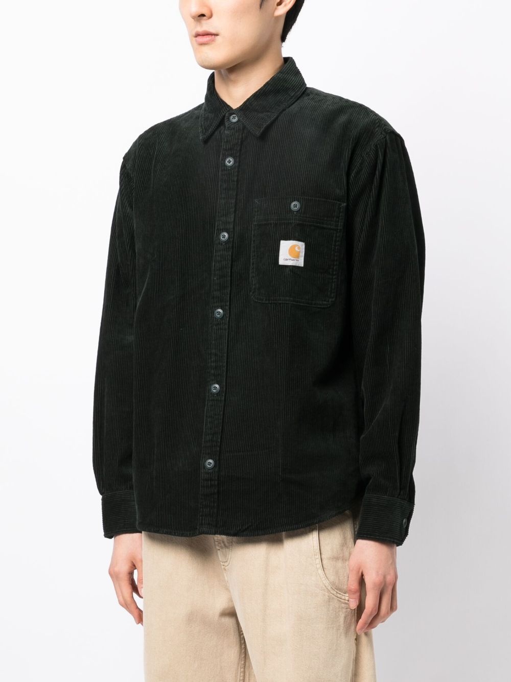 corduroy logo-patch cotton shirt - 3