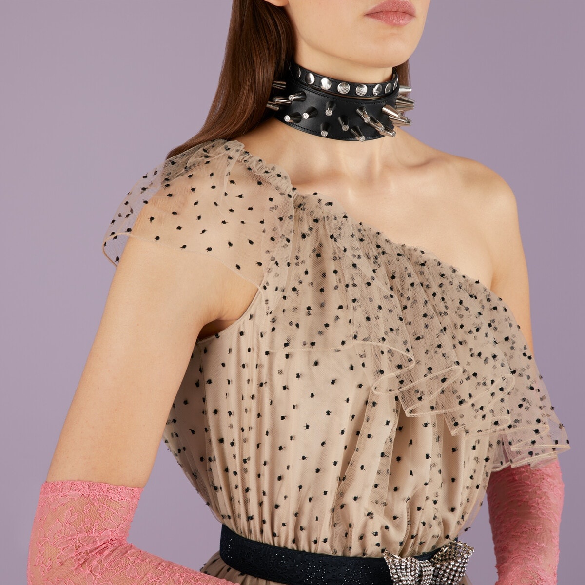 Long polka dot sleeveless tulle dress - 3