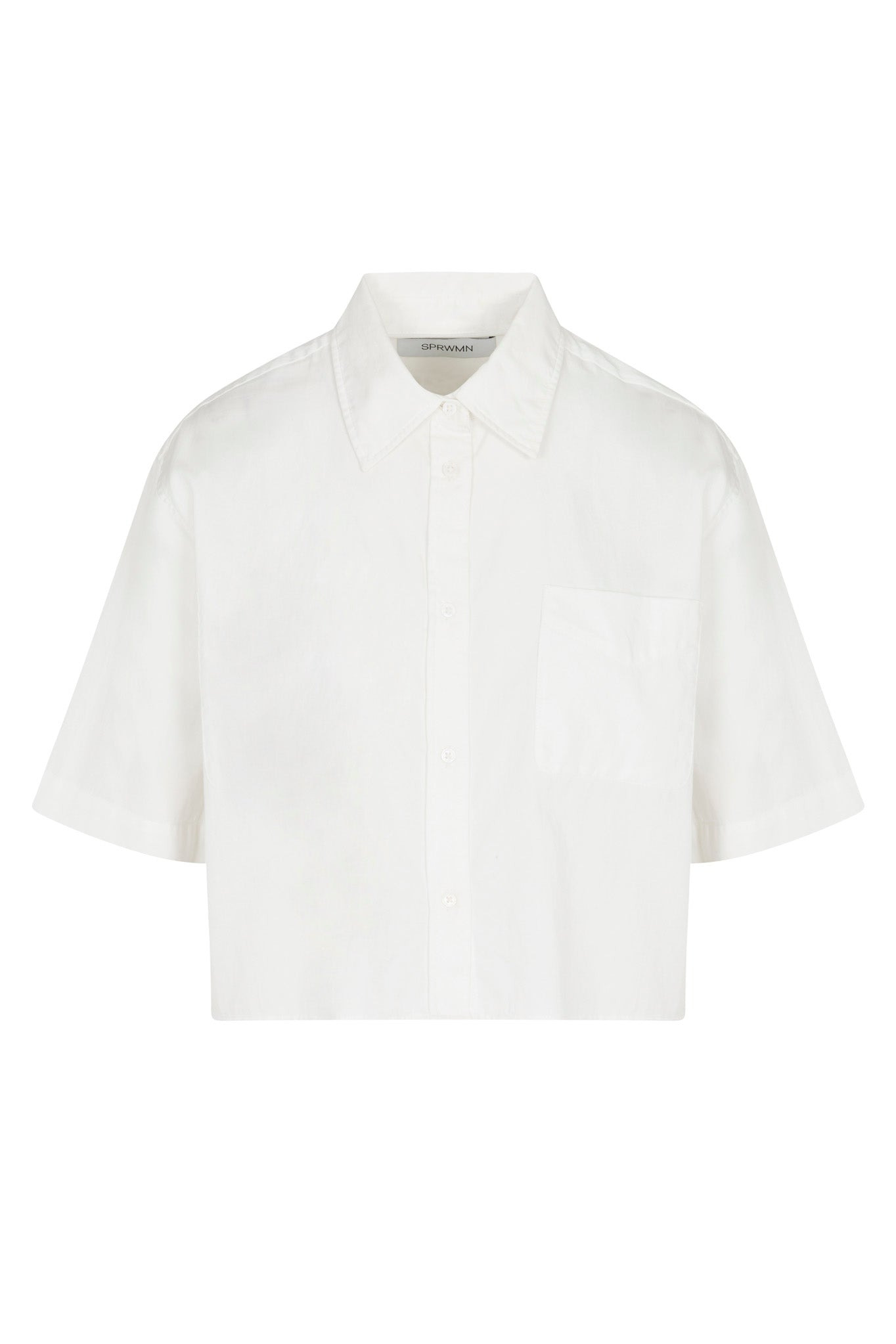 WHITE SHORT SLEEVE CROPPED BUTTON DOWN - 5