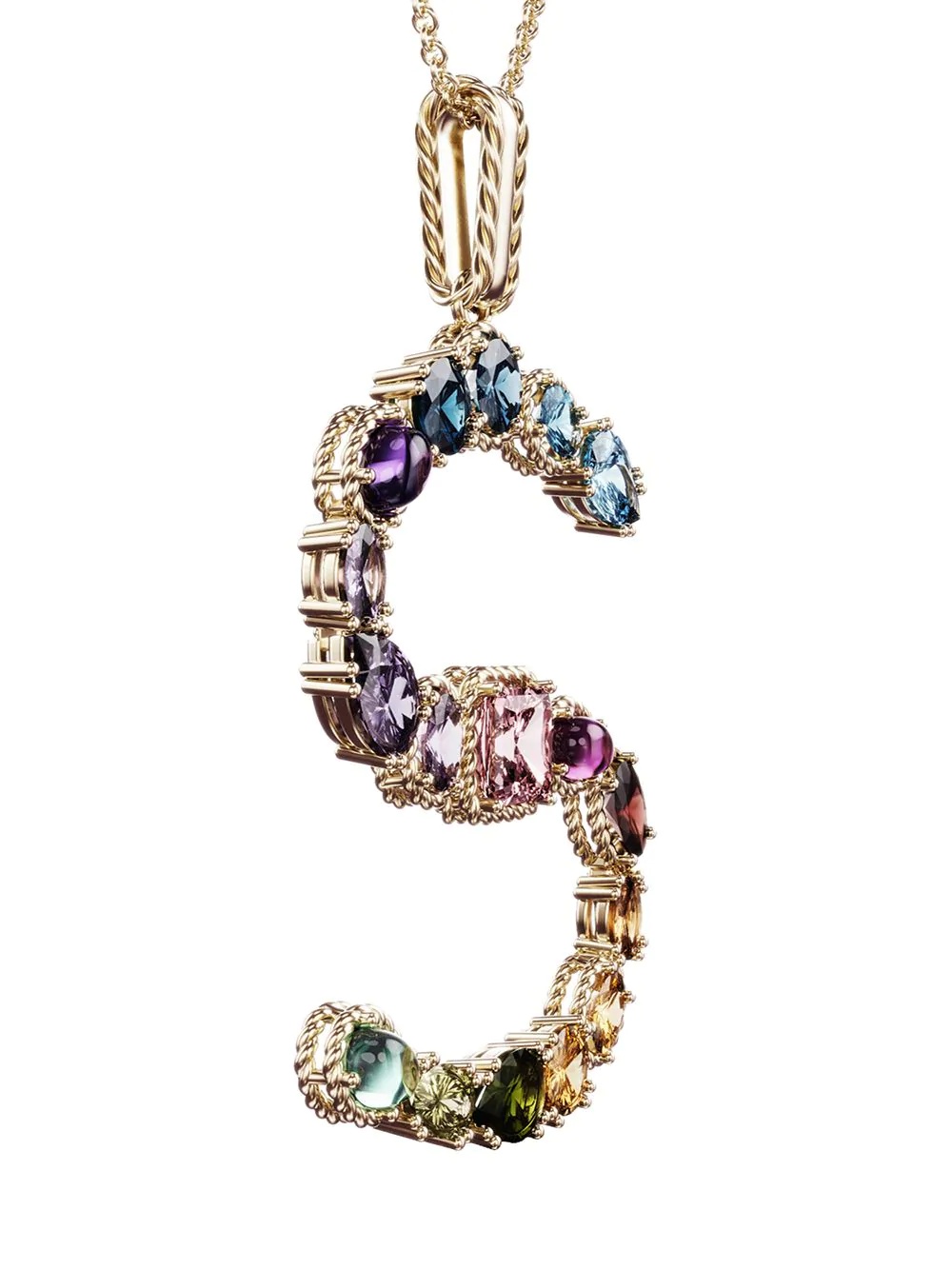 18kt yellow gold initial S gemstone necklace - 3