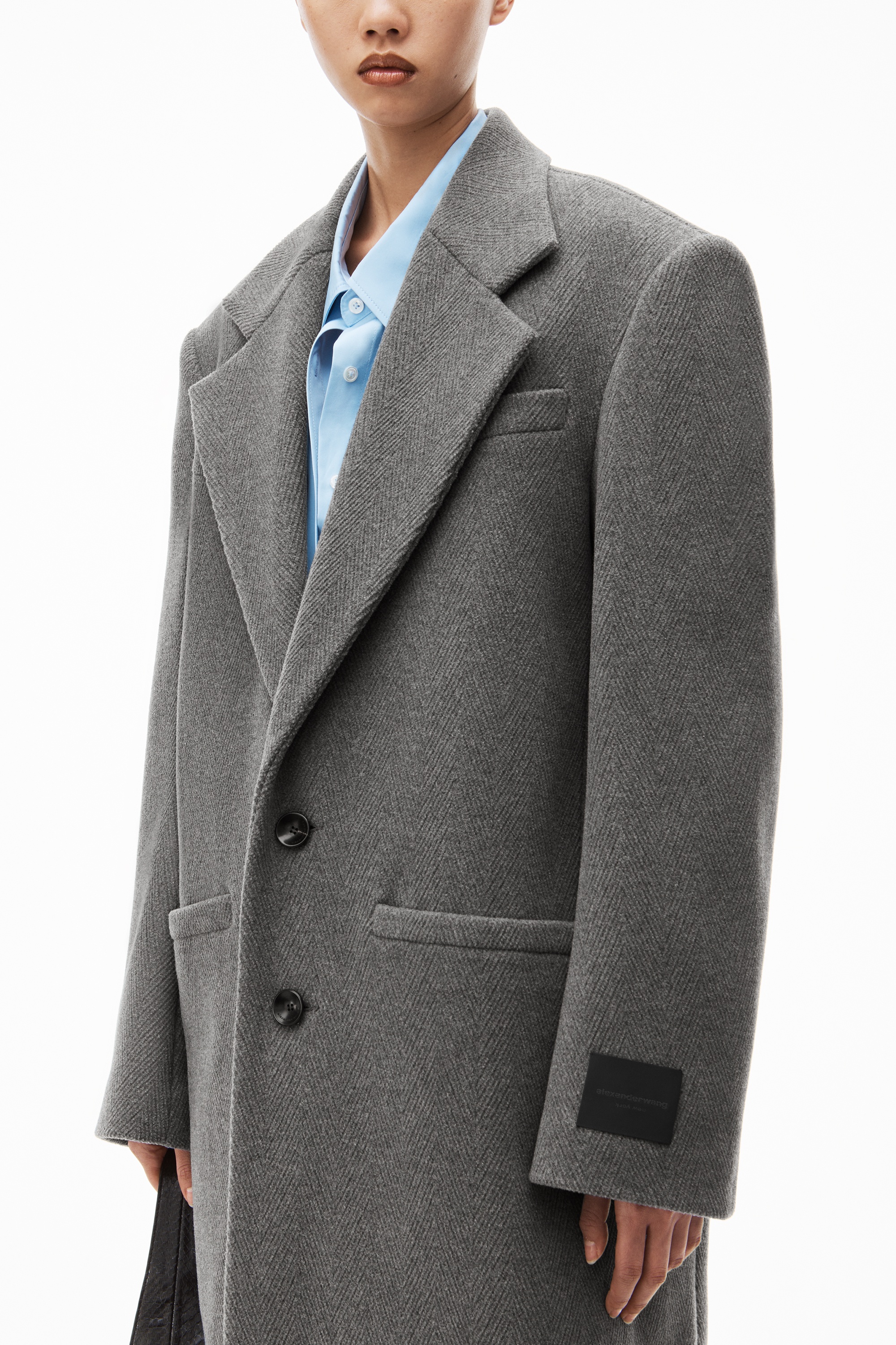 long coat in herringbone coating - 3