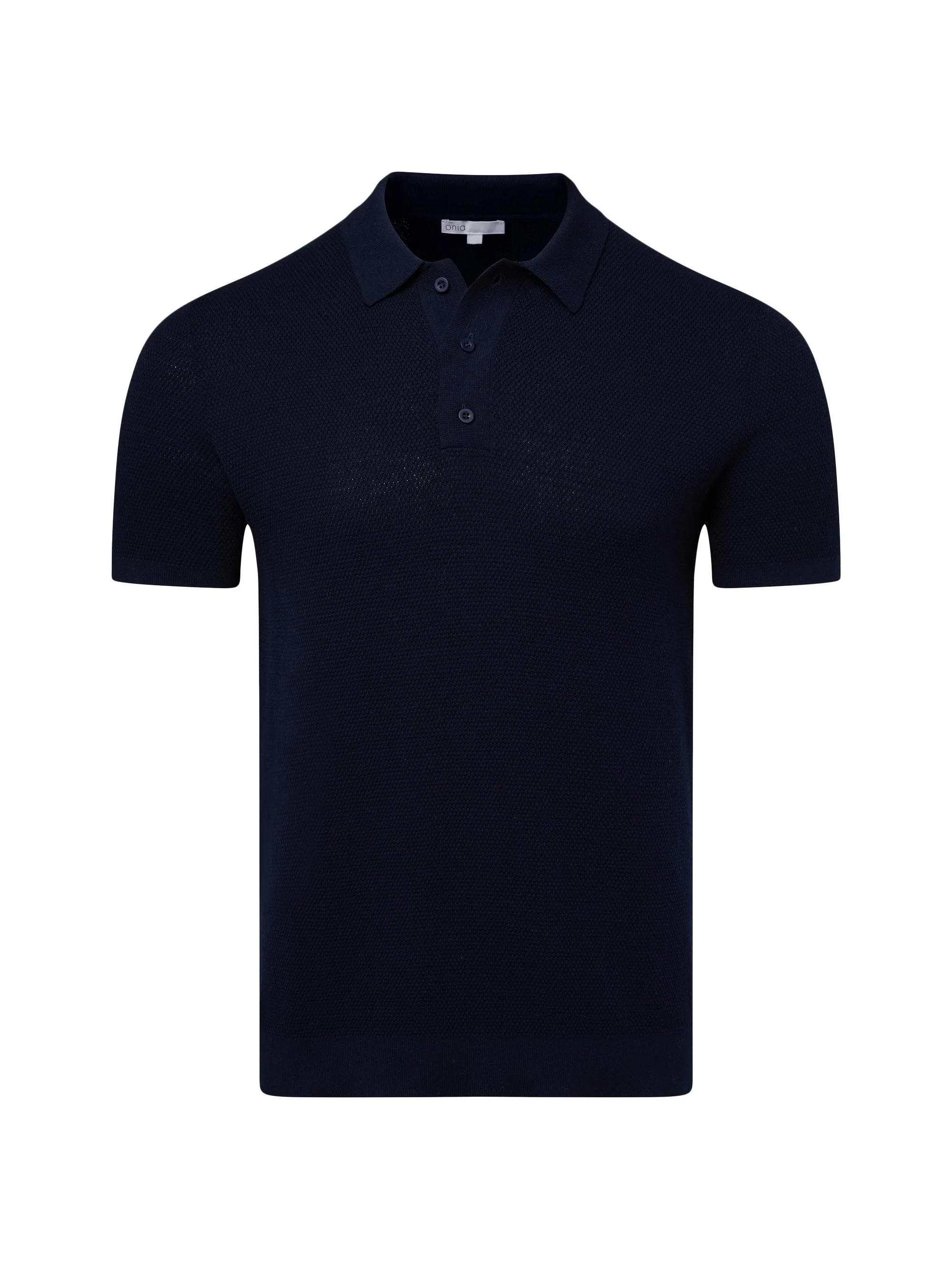 Men's Textured Knit Polo Shirt - Deep Navy - 1