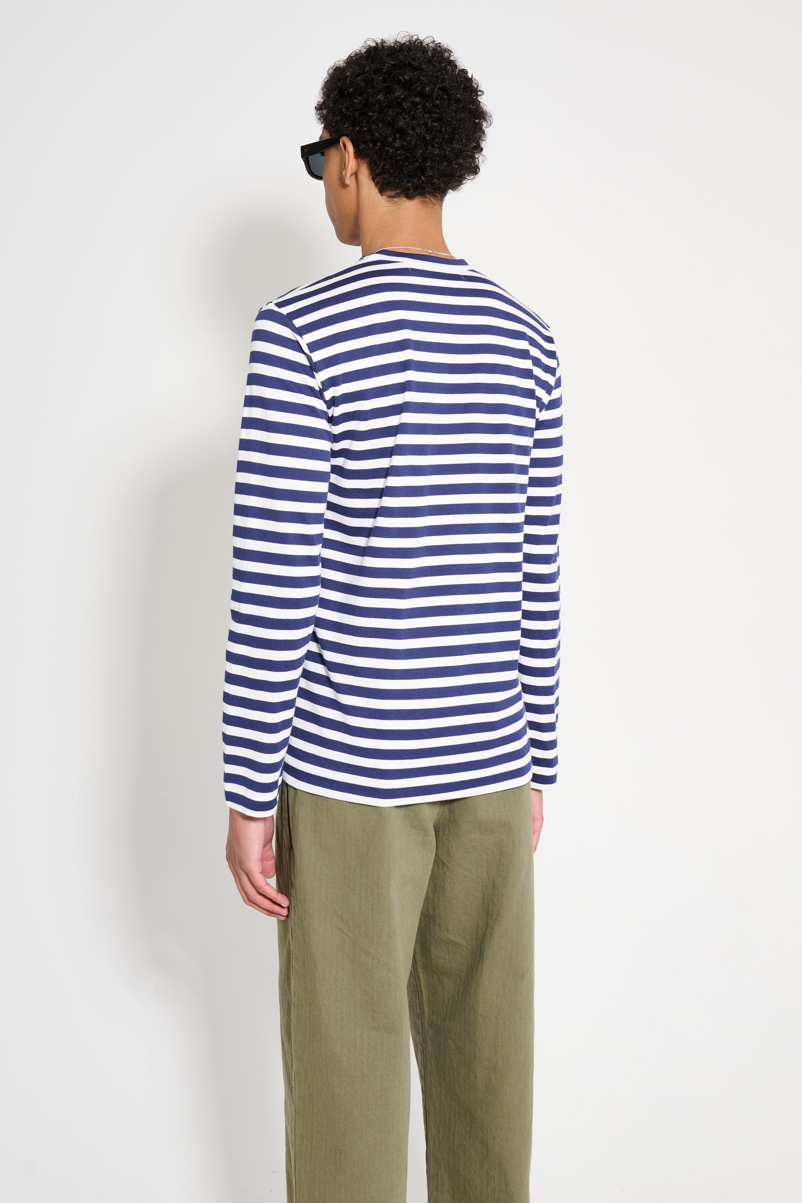 COMME DES GARÇONS PLAY SMALL HEART LS T-SHIRT NAVY STRIPE - 3