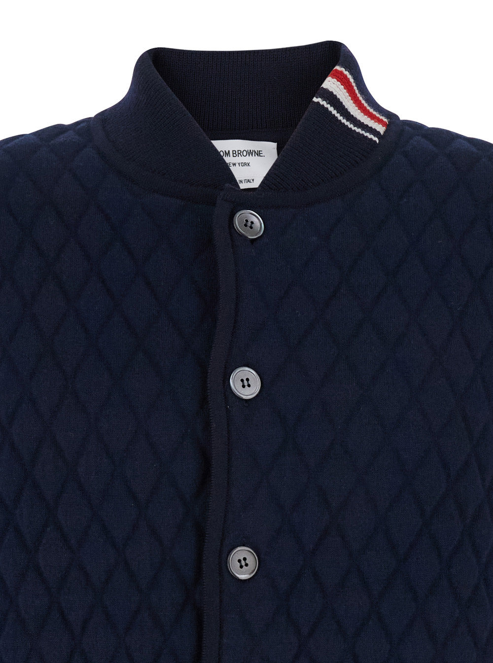 Thom Browne Men Blue Quilted Jacket With Bomber Collar And Logo Embroidery On The Collar In Wool Man - 3