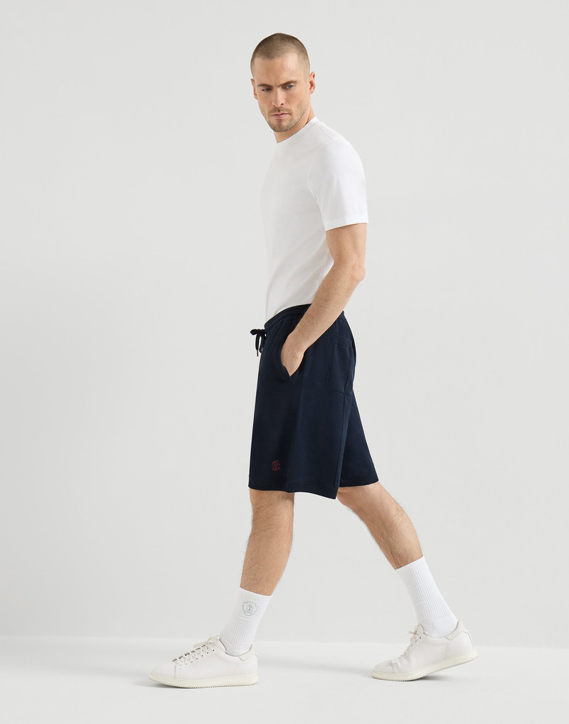 Cotton and silk French terry double knit Bermuda shorts with logo 5