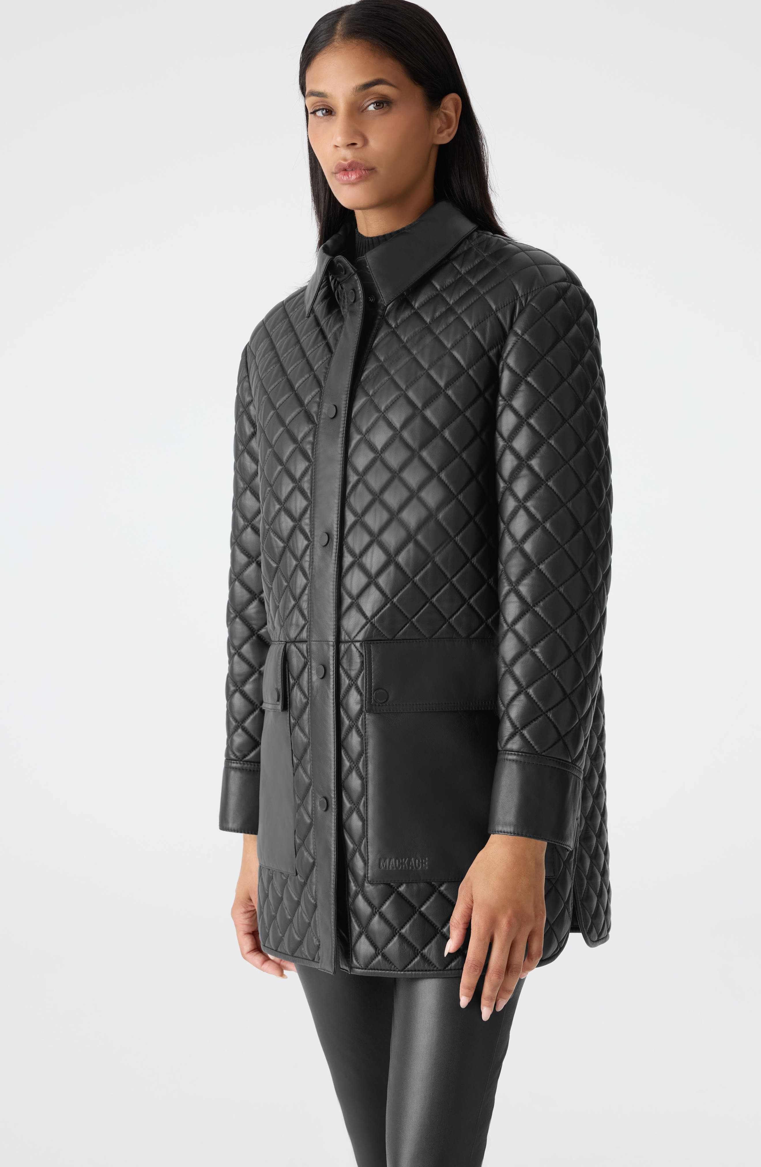 Mackage Litzy Quilted Hooded Leather Jacket in Black at Nordstrom - 7