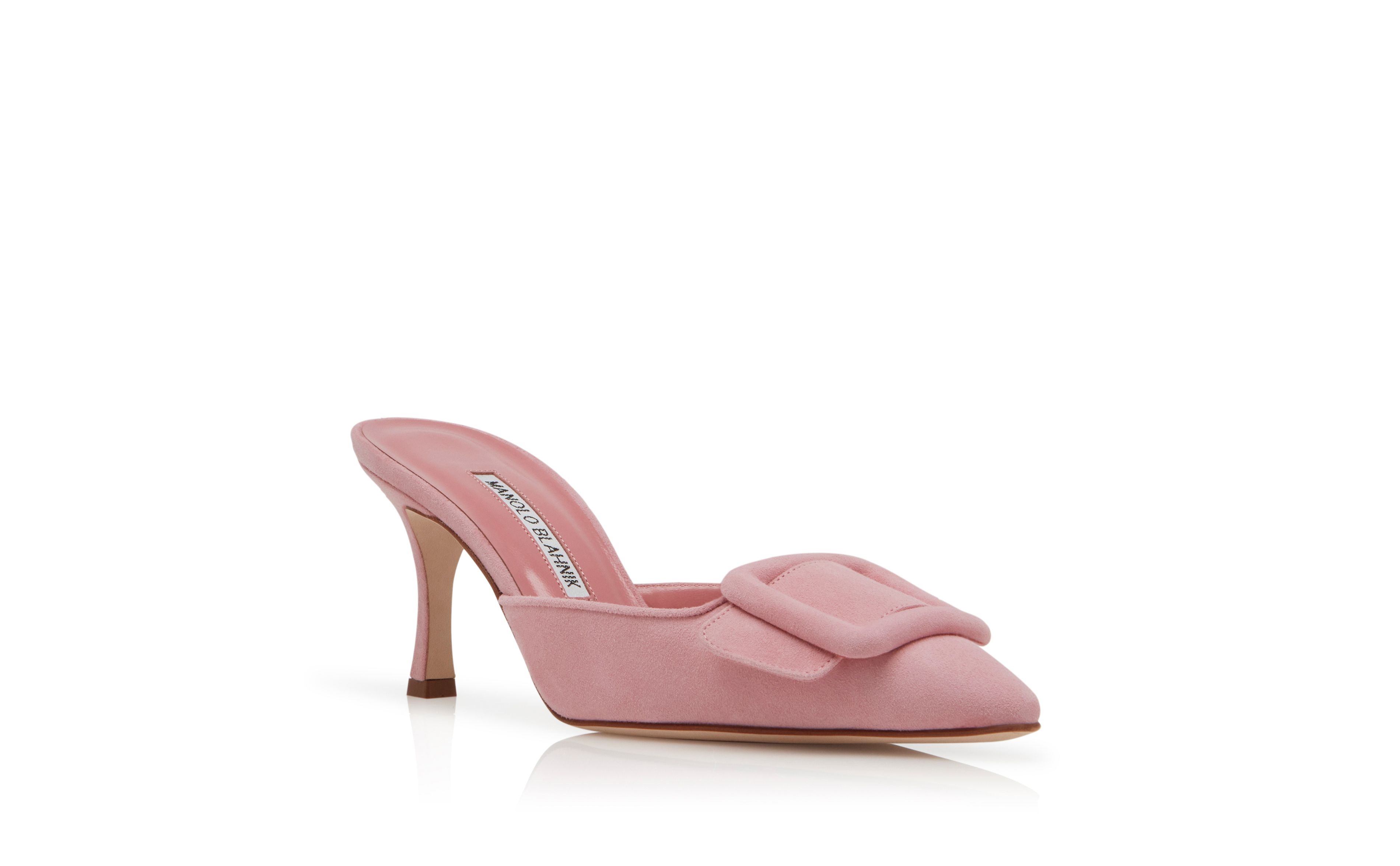 Baby Pink Suede Buckle Detail Mules - 3