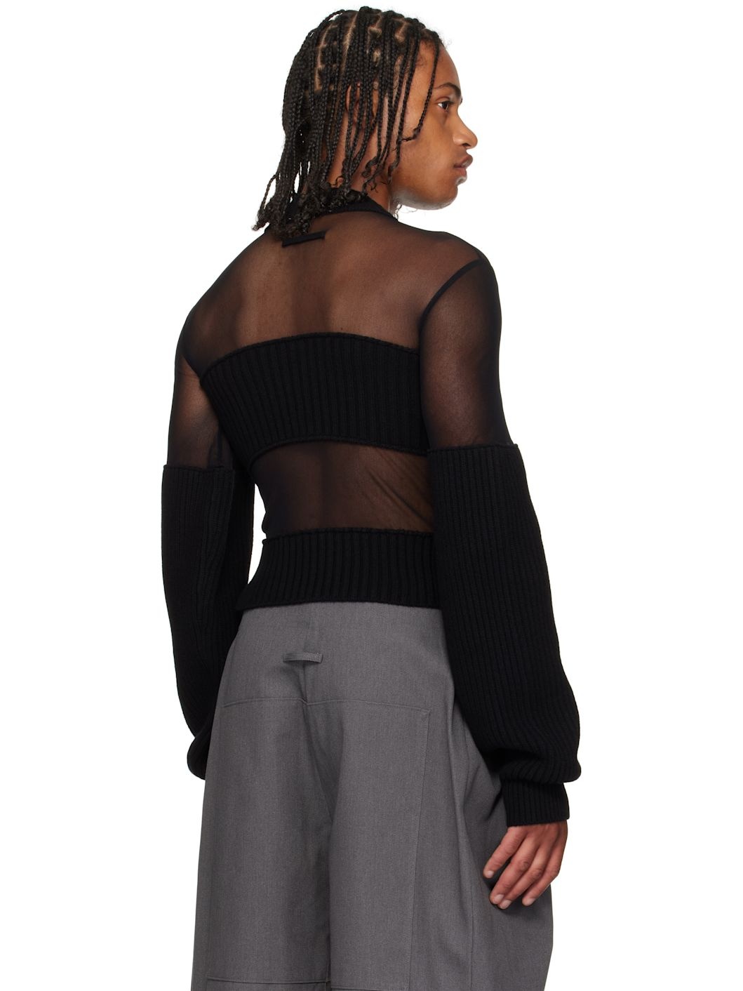 Black Mesh Cut Out Details Top - 3