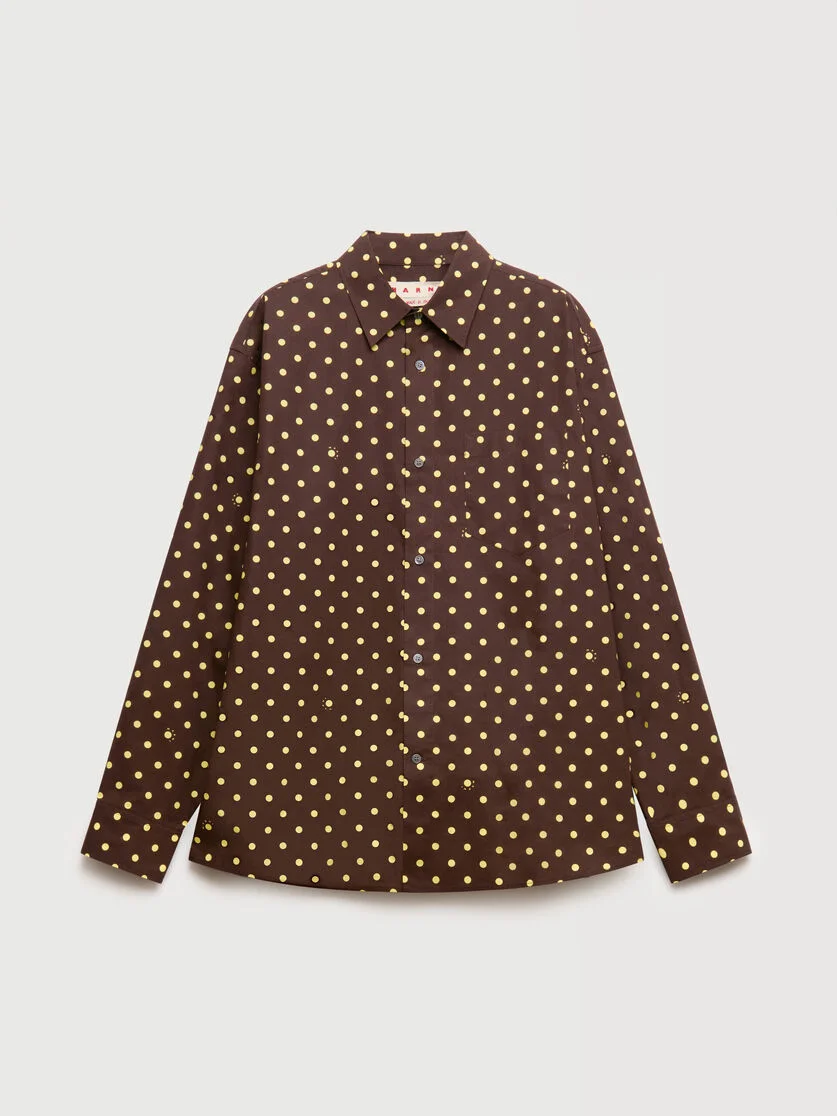 BROWN POPLIN SHIRT WITH POLKA RHYTHM PRINT - 1