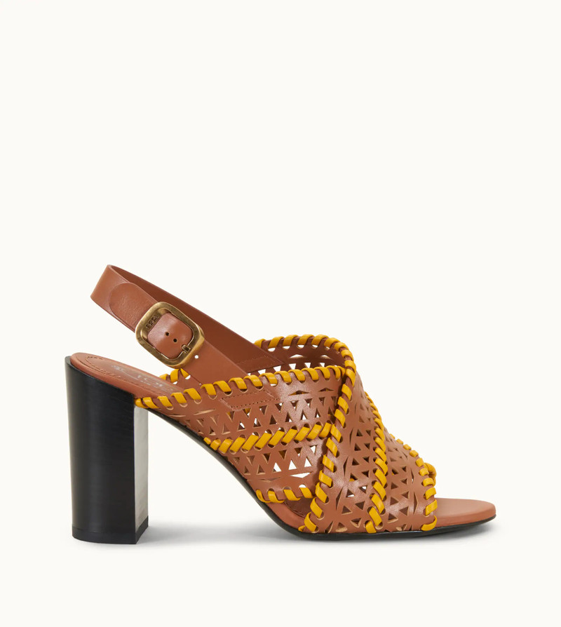 SANDALS IN LEATHER - BROWN, YELLOW 1