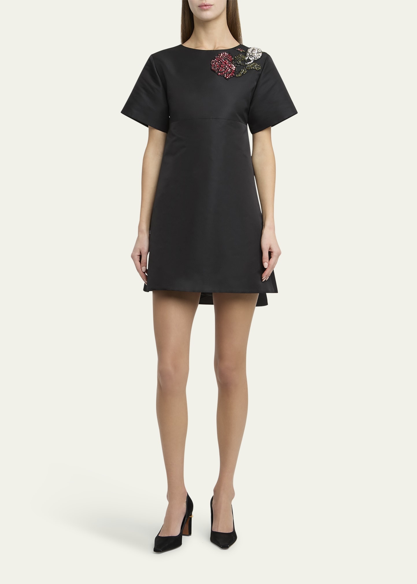 Crystal Rose Short-Sleeve Taffeta Mini Dress - 2