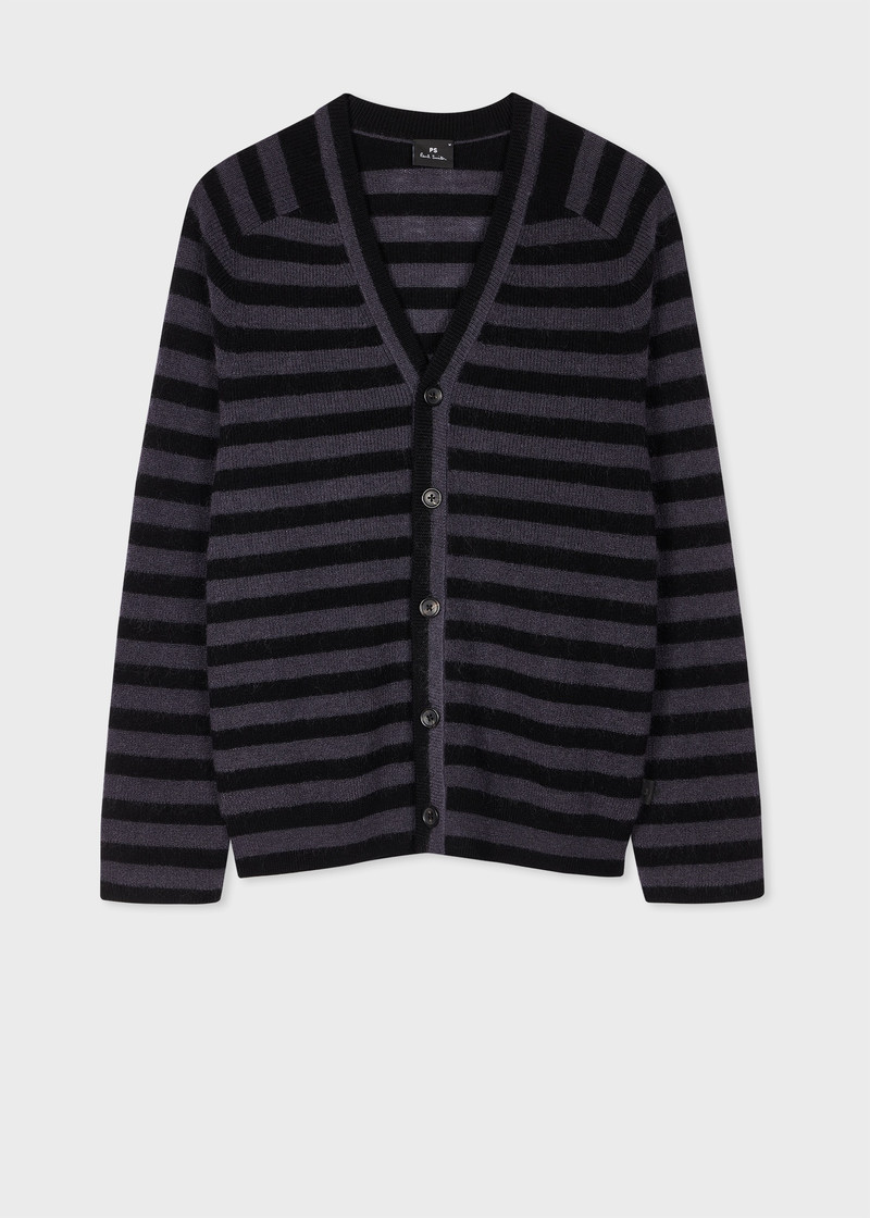 검정 Wool-Mohair 줄무늬 카디건 - 1